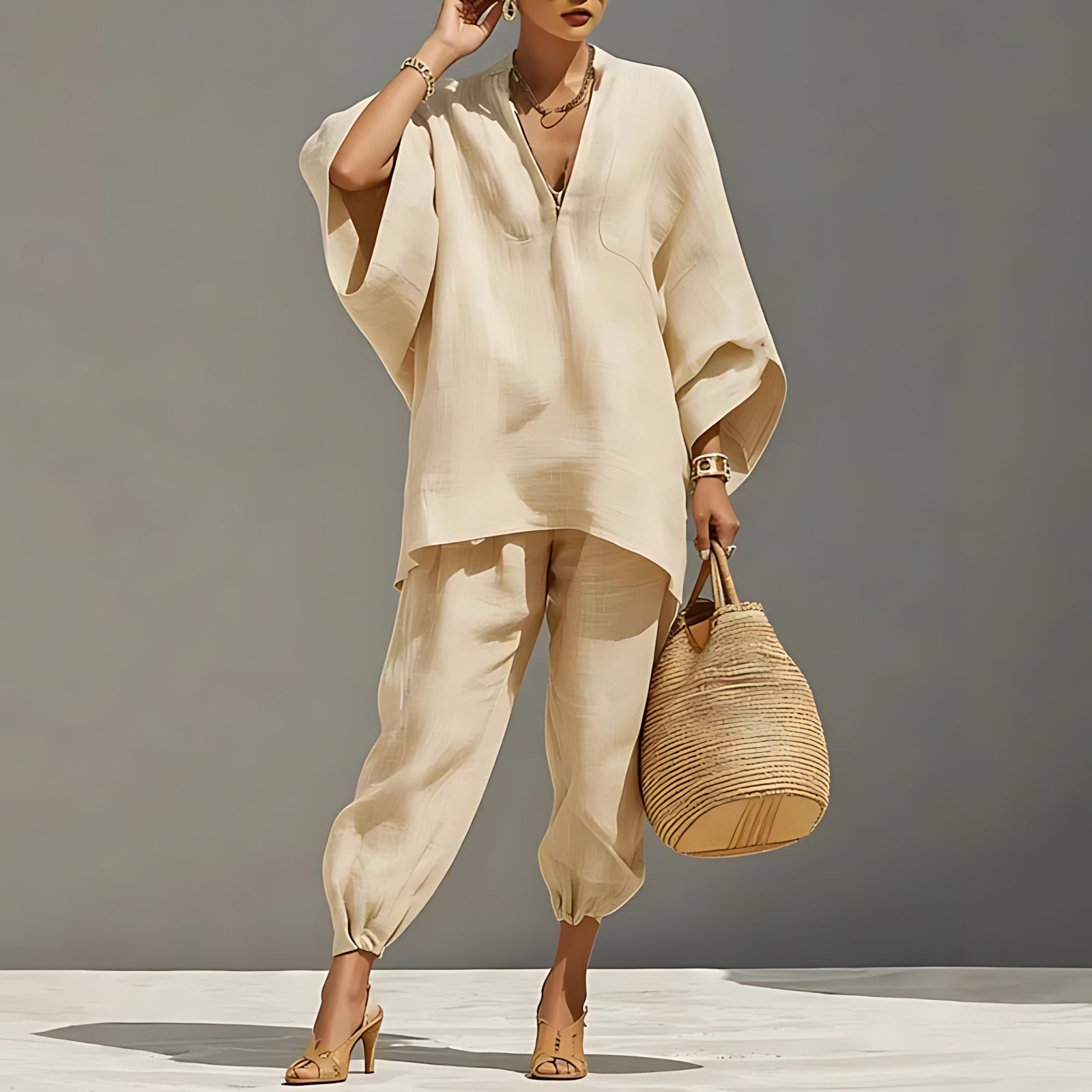 Valentina – Batwing Top and Tapered Pants Set