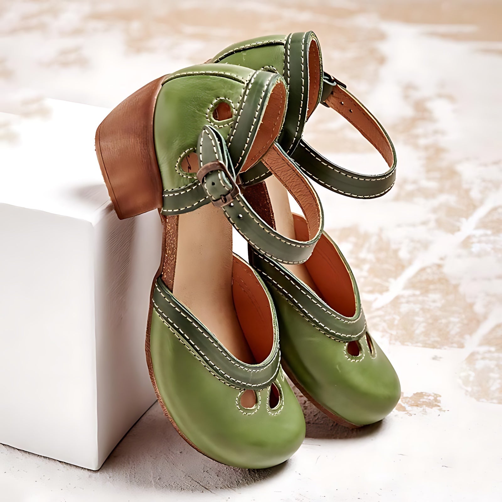 Valentina – Cutout Ankle Strap Block Heel Pumps
