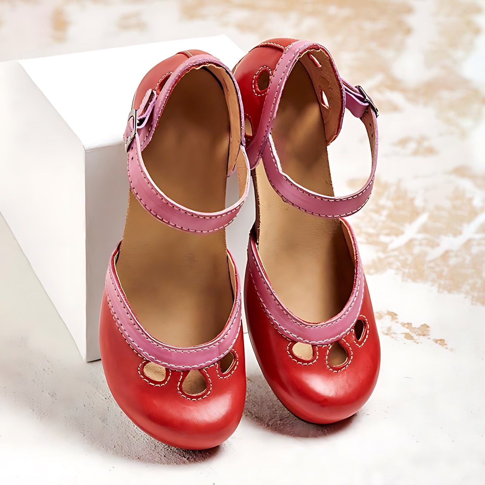 Valentina – Cutout Ankle Strap Block Heel Pumps