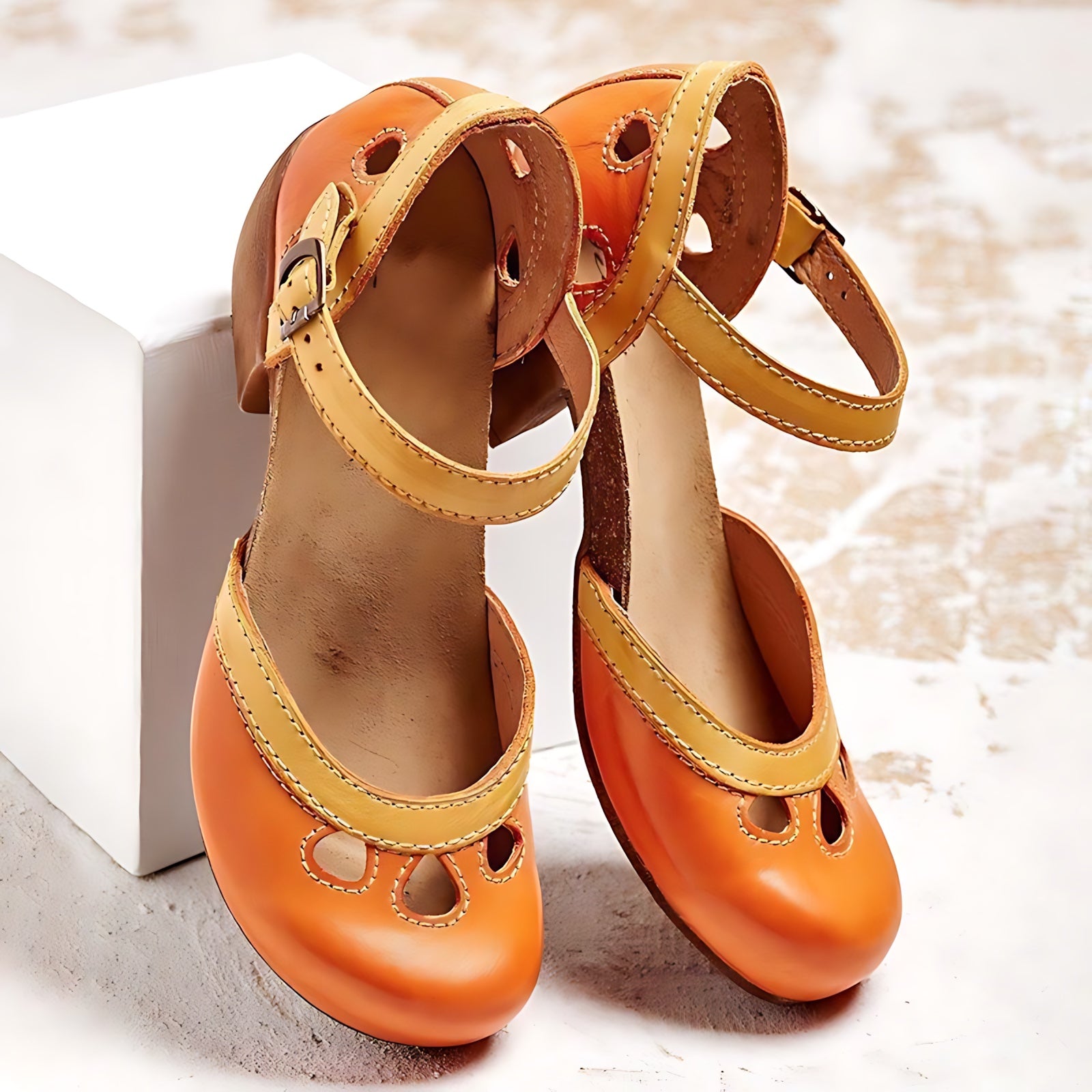 Valentina – Cutout Ankle Strap Block Heel Pumps