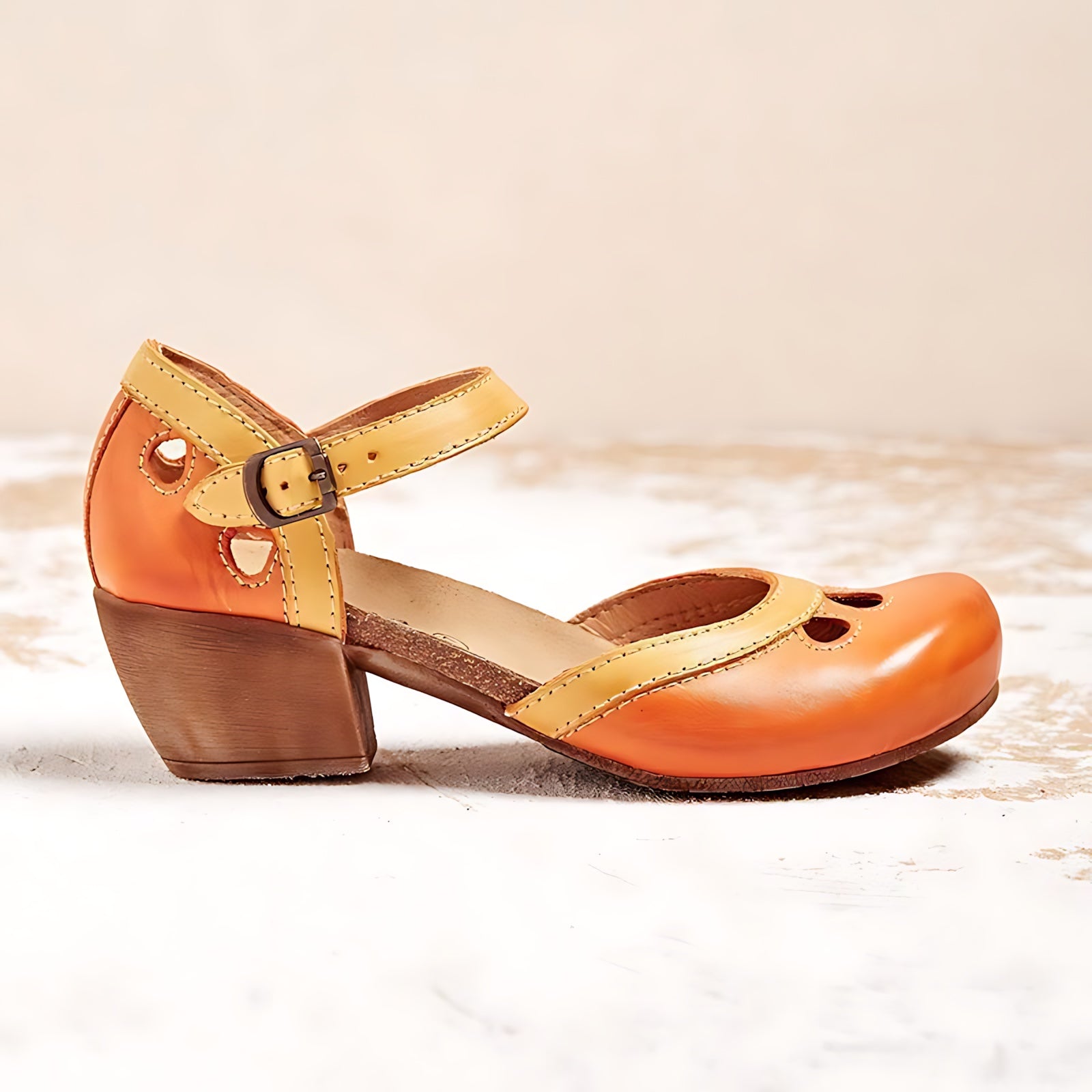 Valentina – Cutout Ankle Strap Block Heel Pumps