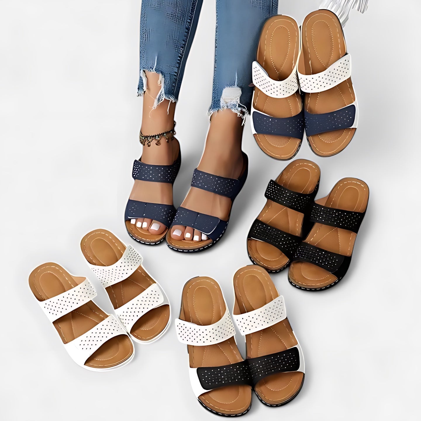 Valentina – Double Strap Footbed Slide Sandals