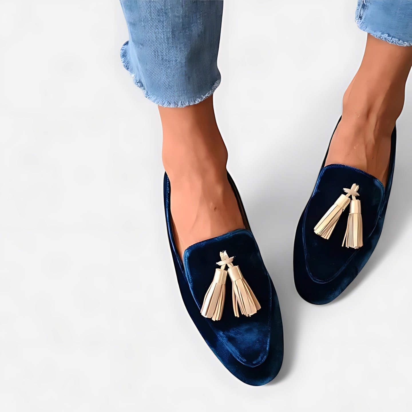 Valentina – Suede Pearl Tassel Loafers