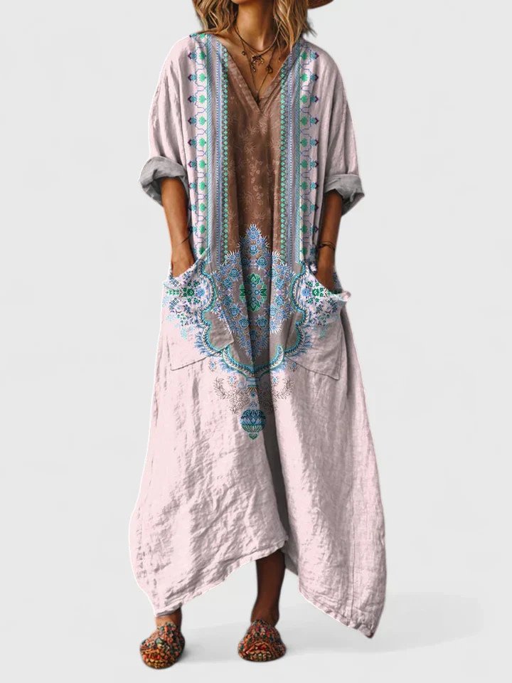 Marina – Boho Paisley Print Kaftan Maxi Dress