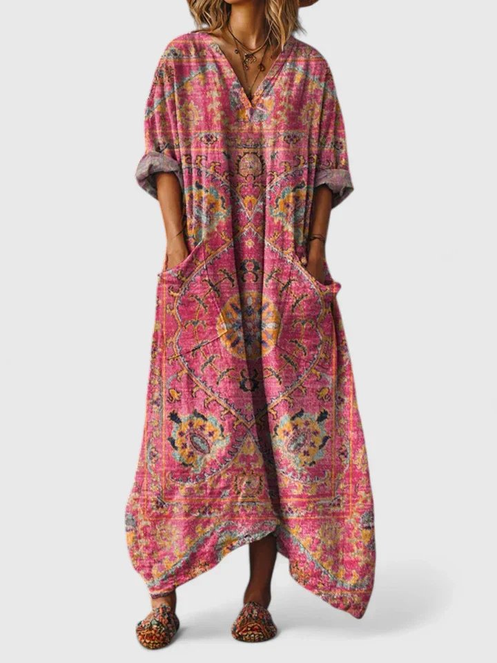 Marina – Boho Paisley Print Kaftan Maxi Dress