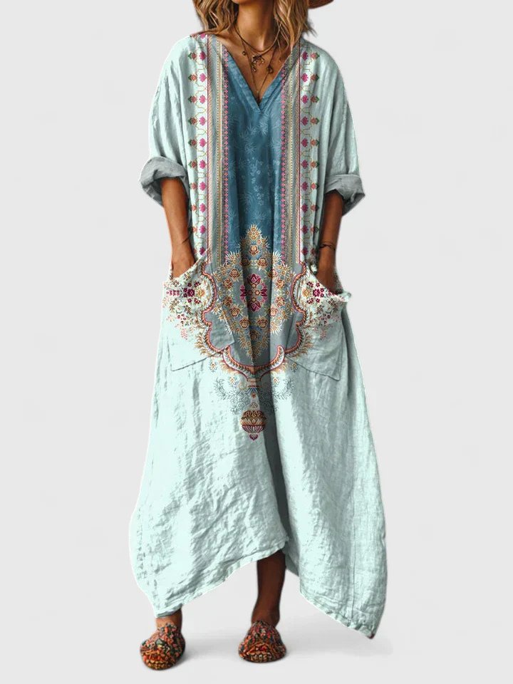 Marina – Boho Paisley Print Kaftan Maxi Dress
