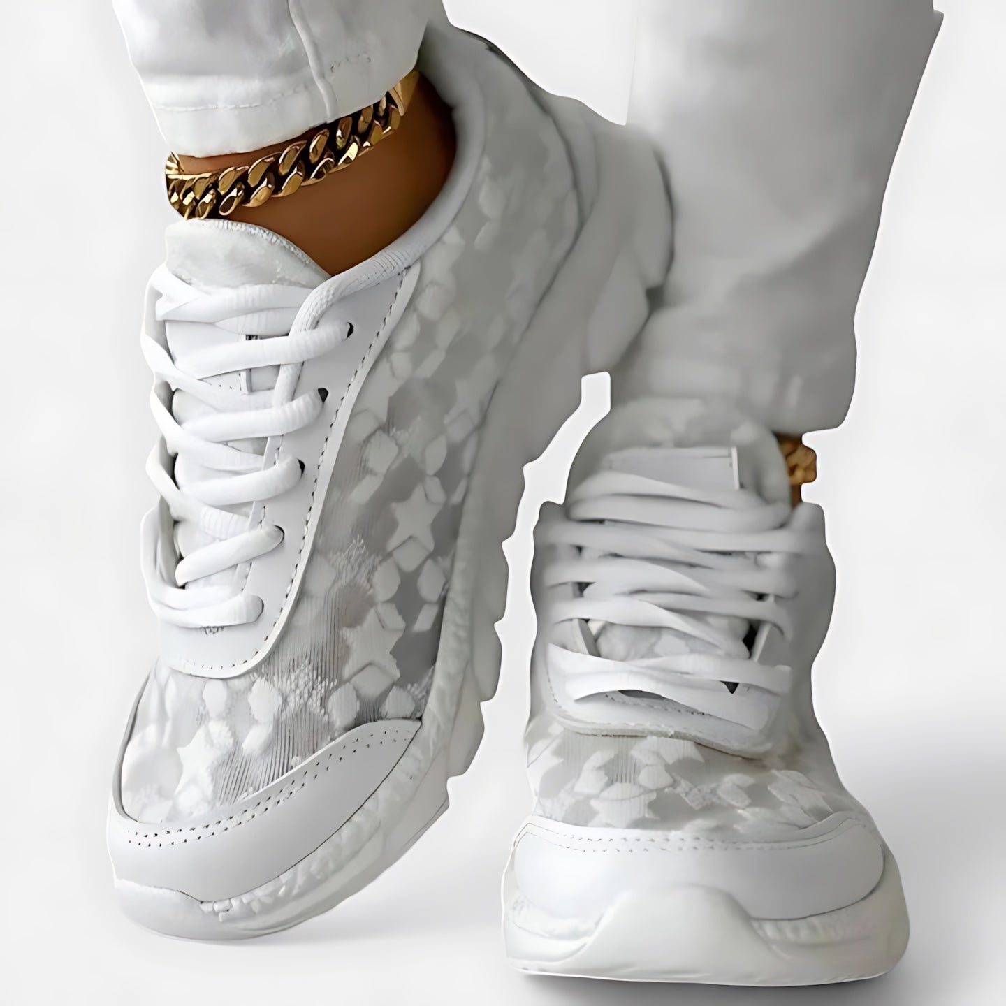 Valerie – Floral Lace Panel Lace Up Sneakers