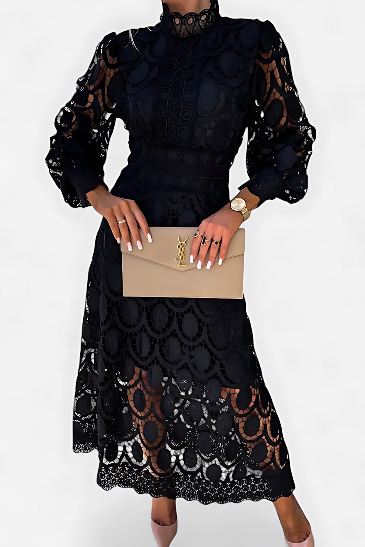 Valerie – Lace Puff Sleeve Evening Maxi Dress