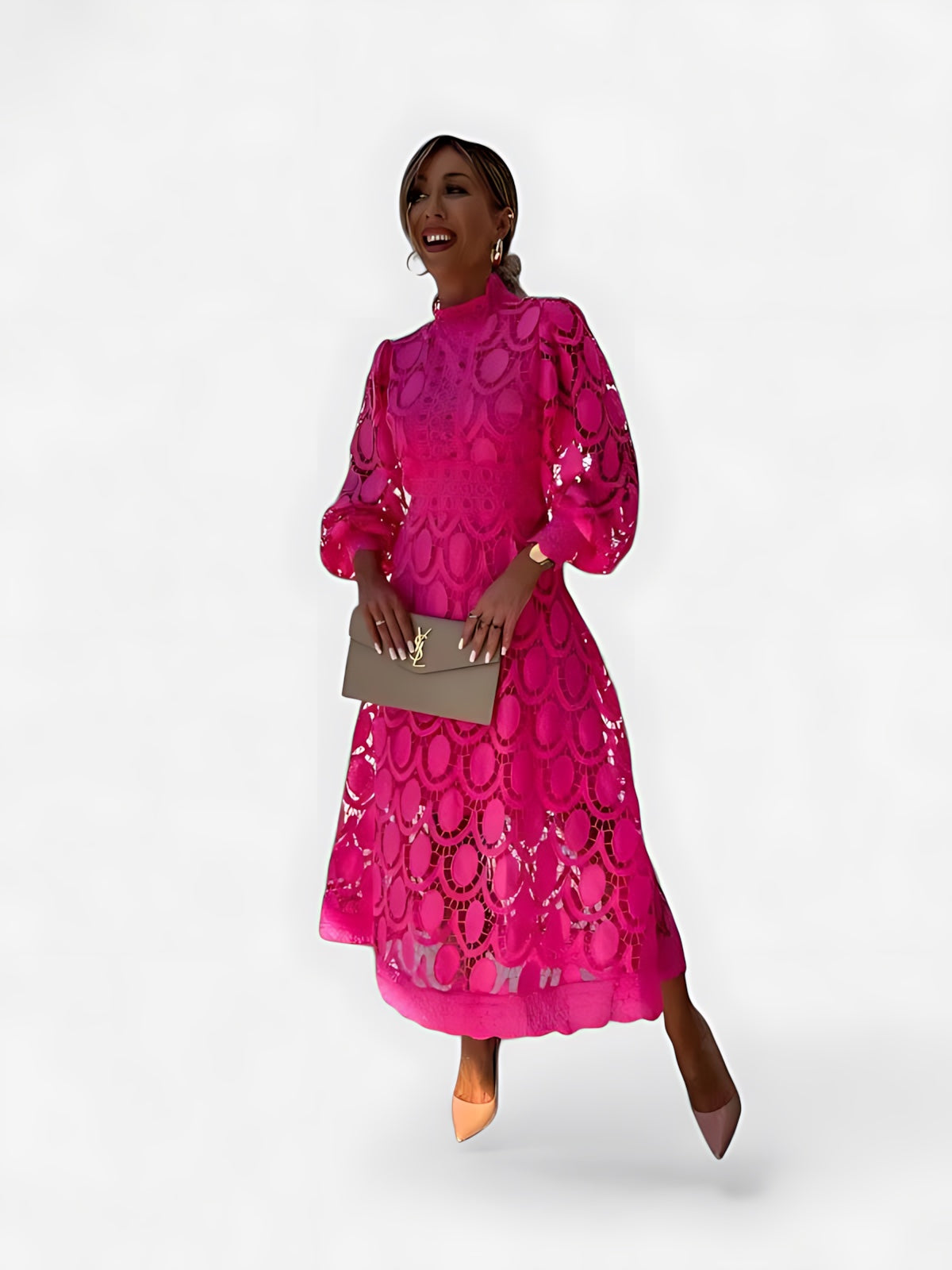 Valerie – Lace Puff Sleeve Evening Maxi Dress