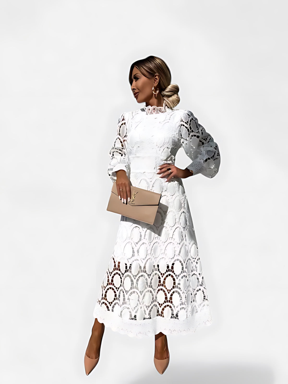 Valerie – Lace Puff Sleeve Evening Maxi Dress