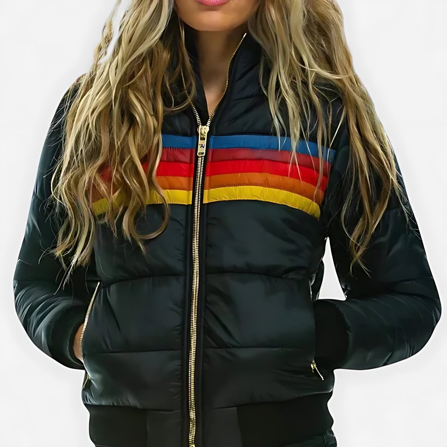 Valerie – Rainbow Striped Puffer Jacket