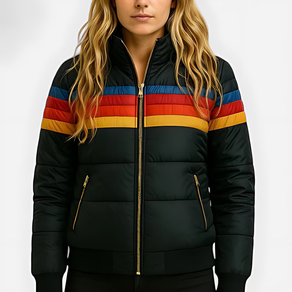 Valerie – Rainbow Striped Puffer Jacket
