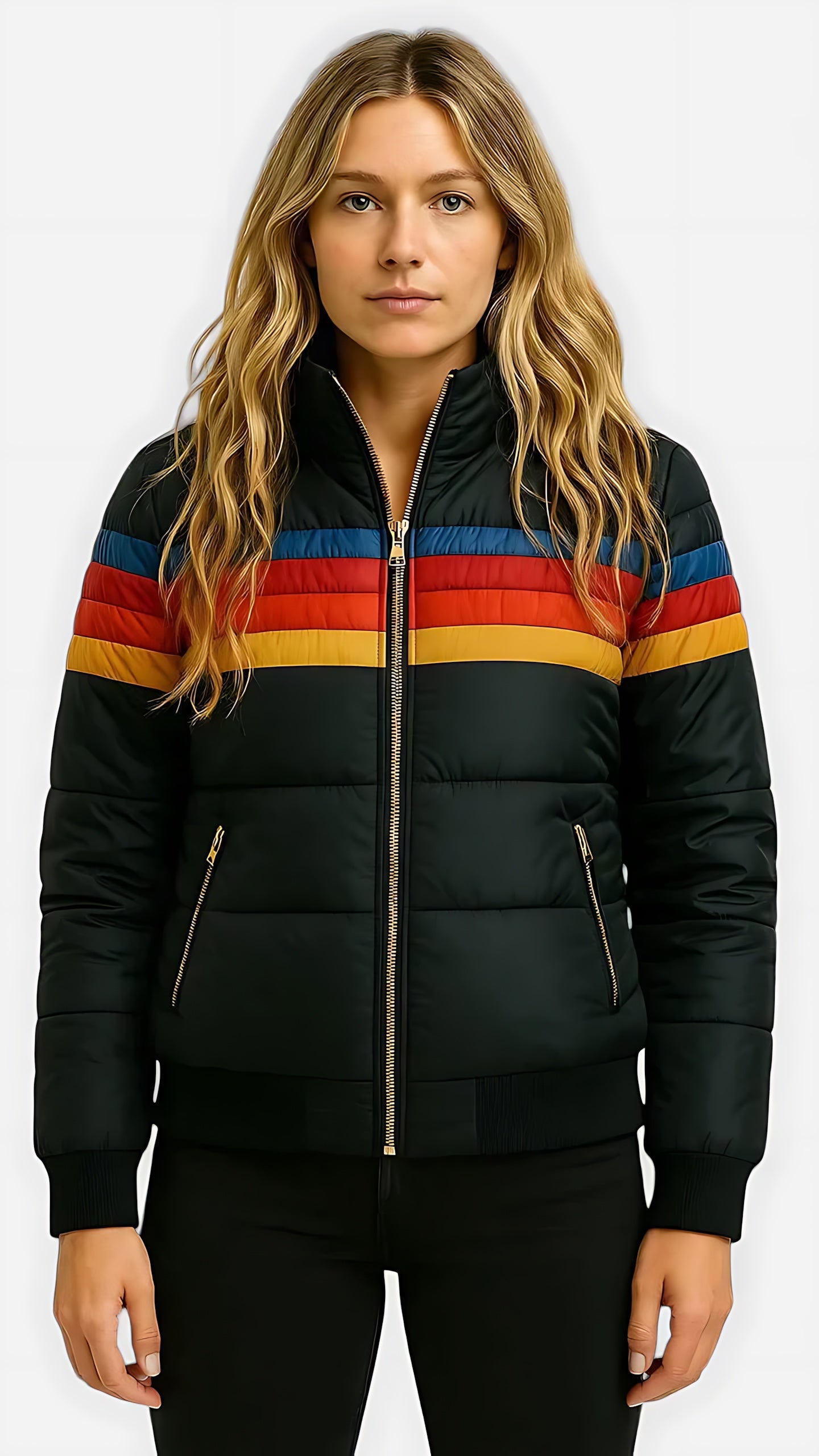 Valerie – Rainbow Striped Puffer Jacket