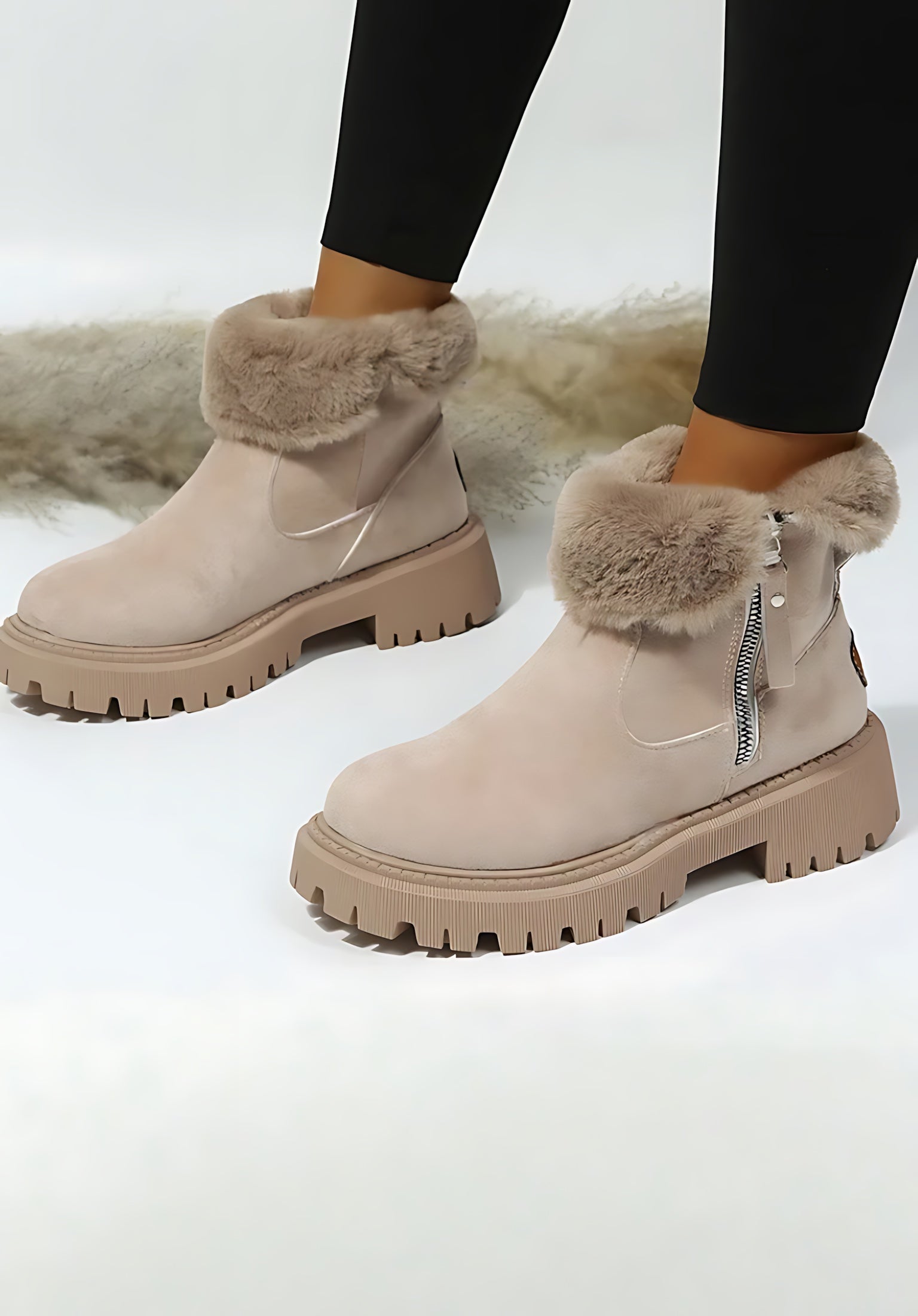 Valerie – Suede Faux Fur Trim Winter Ankle Boots