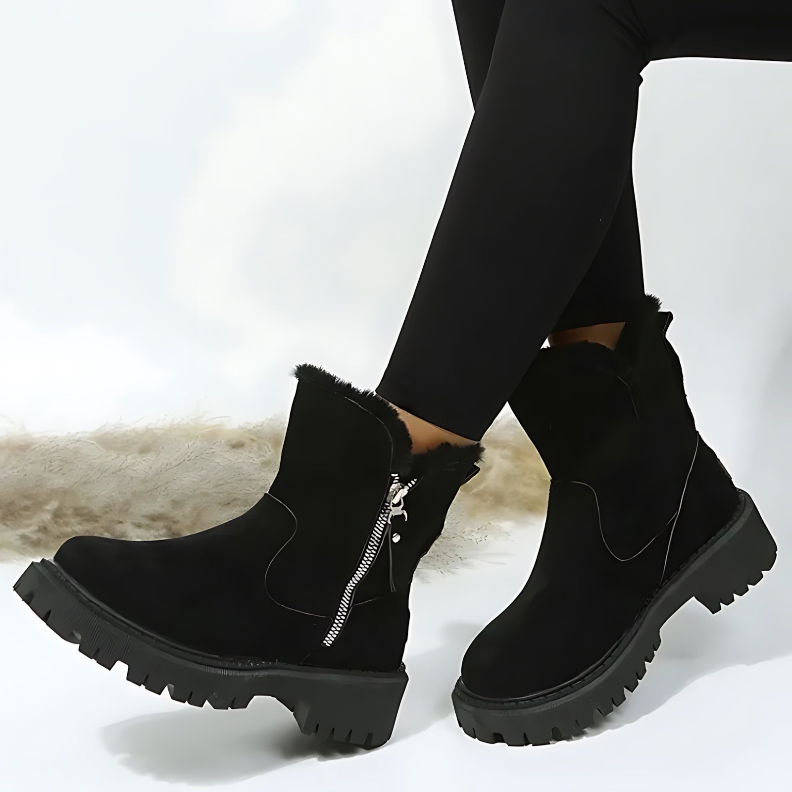 Valerie – Suede Faux Fur Trim Winter Ankle Boots