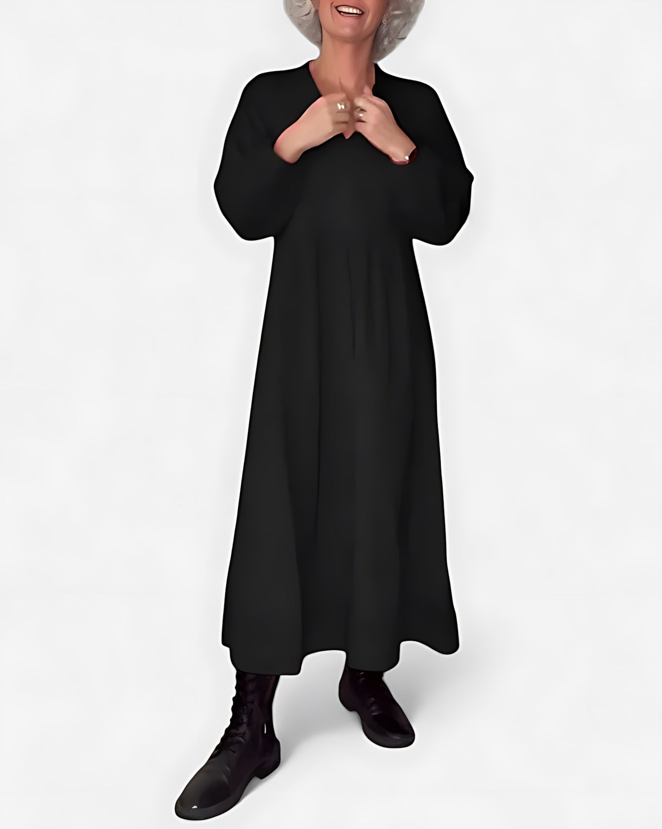 Valerie – V Neck Long Sleeve A-Line Maxi Dress