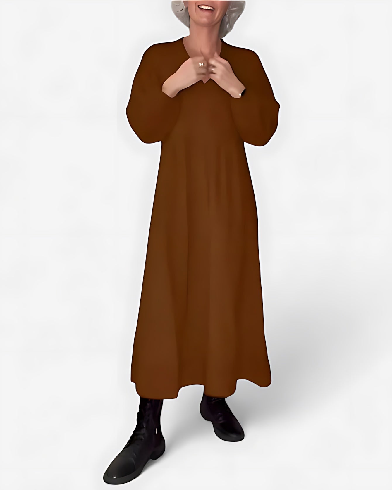 Valerie – V Neck Long Sleeve A-Line Maxi Dress