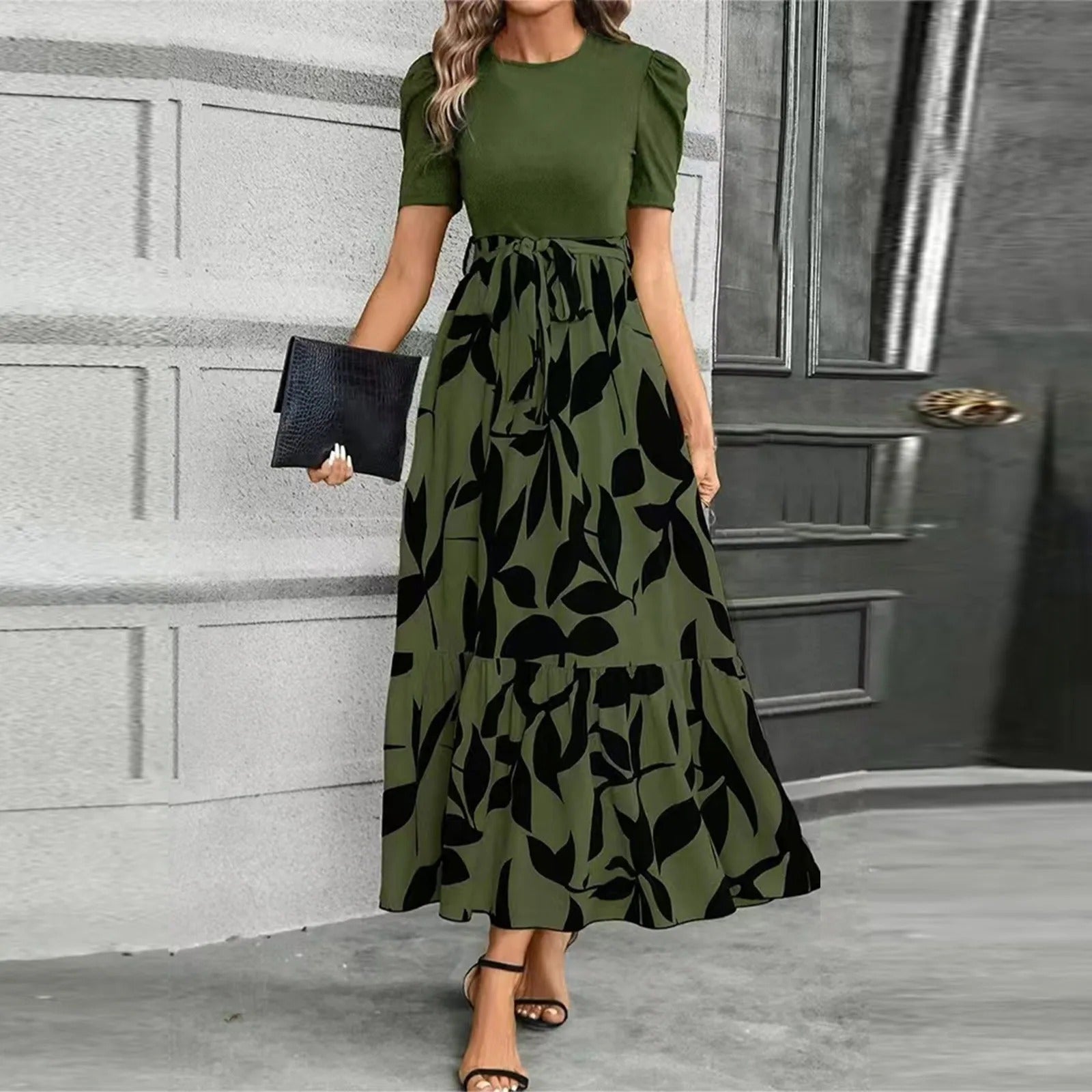 Brielle – Floral Puff Sleeve Fit And Flare Maxi Dress