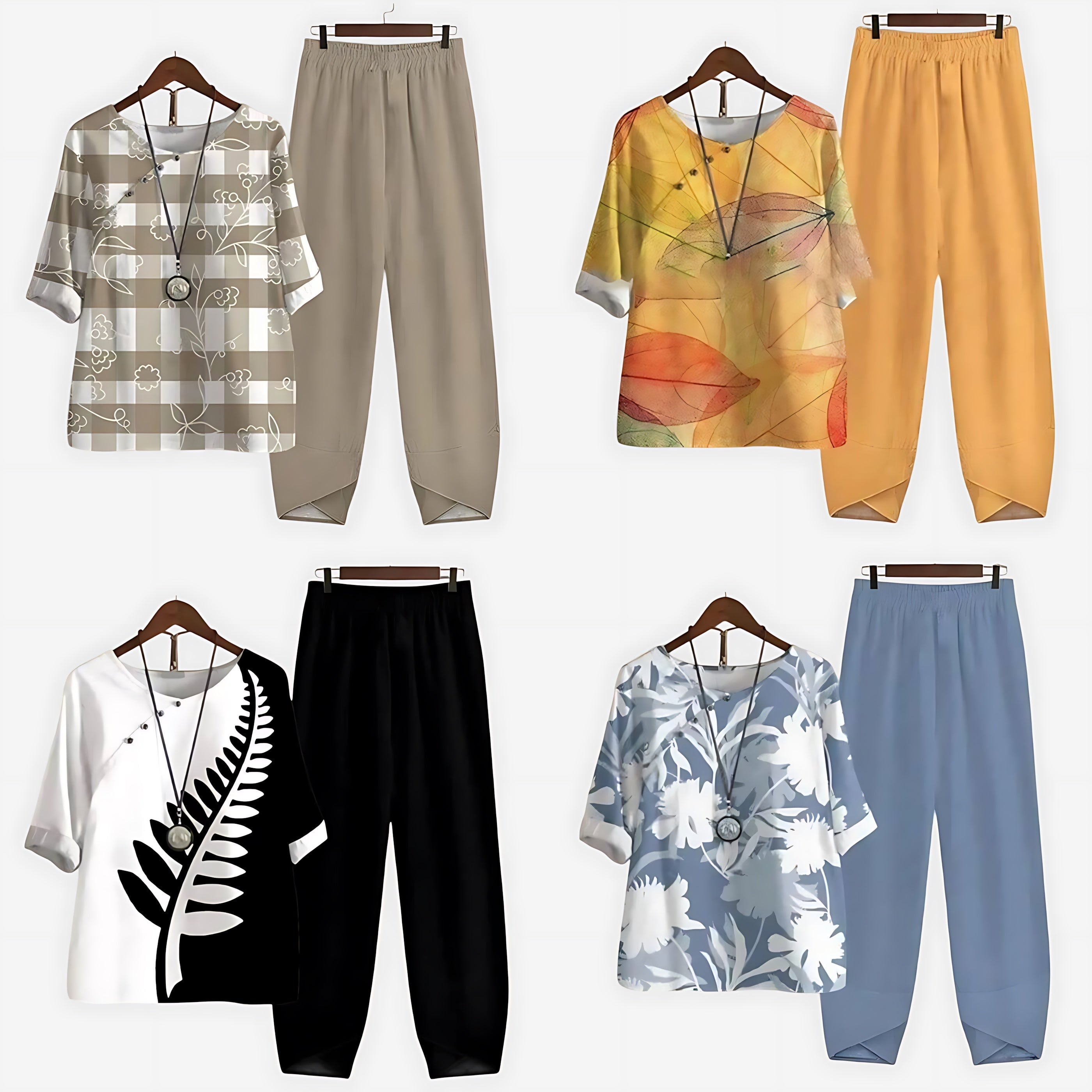 Vera – Butterfly Print Top and Tapered Pants Set
