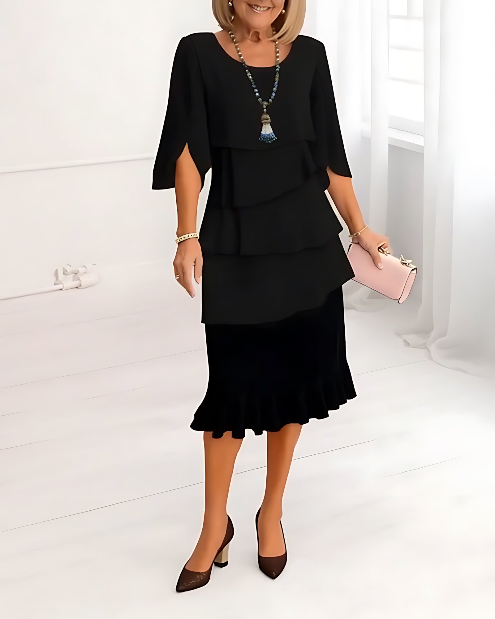 Vera – Tiered Ruffle Evening Midi Dress