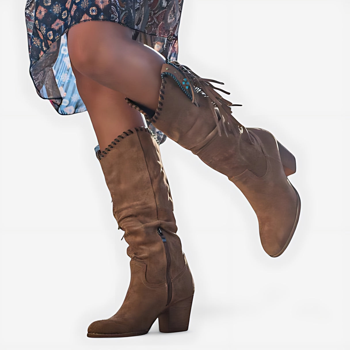 Veronica – Distressed Knee High Western Boots