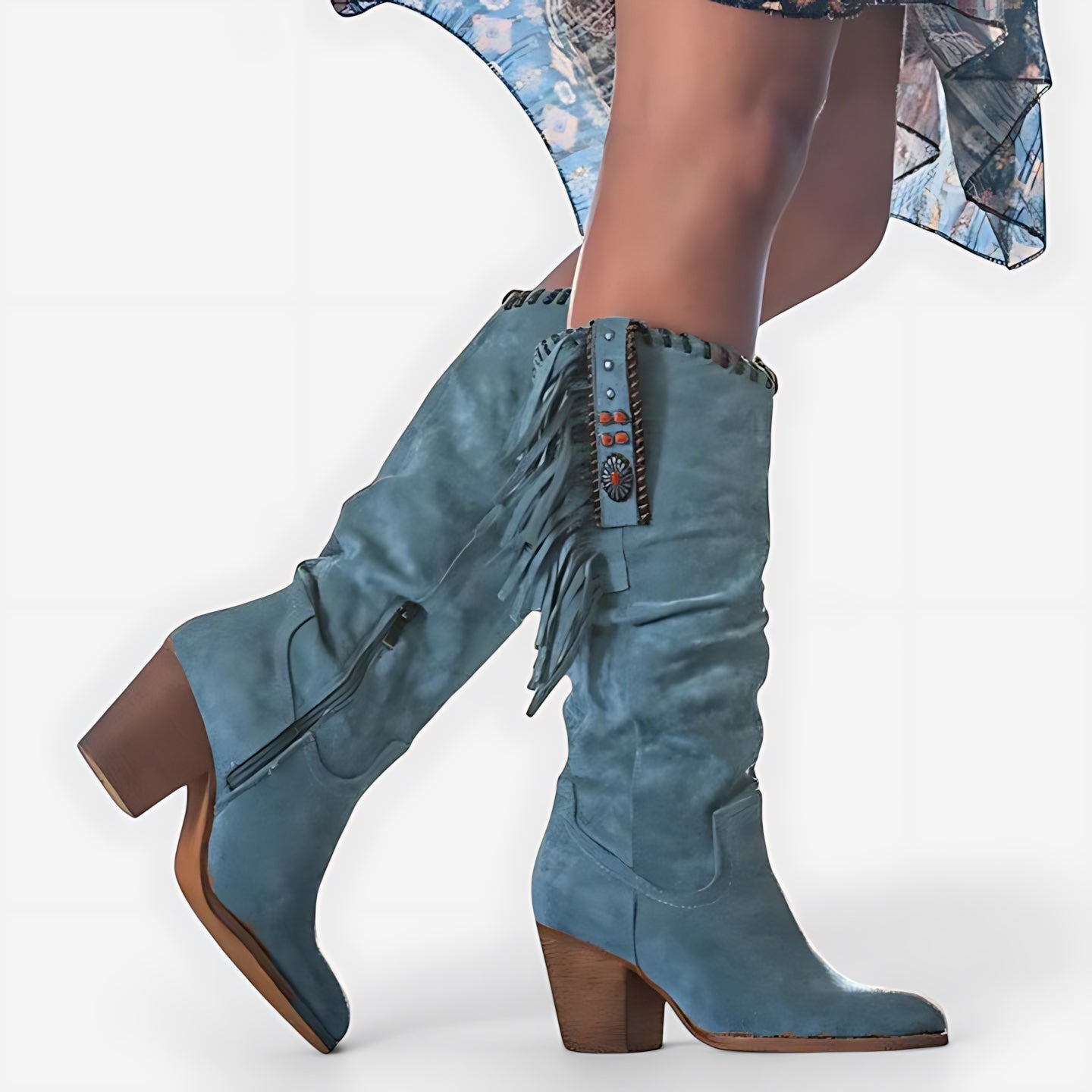 Veronica – Distressed Knee High Western Boots