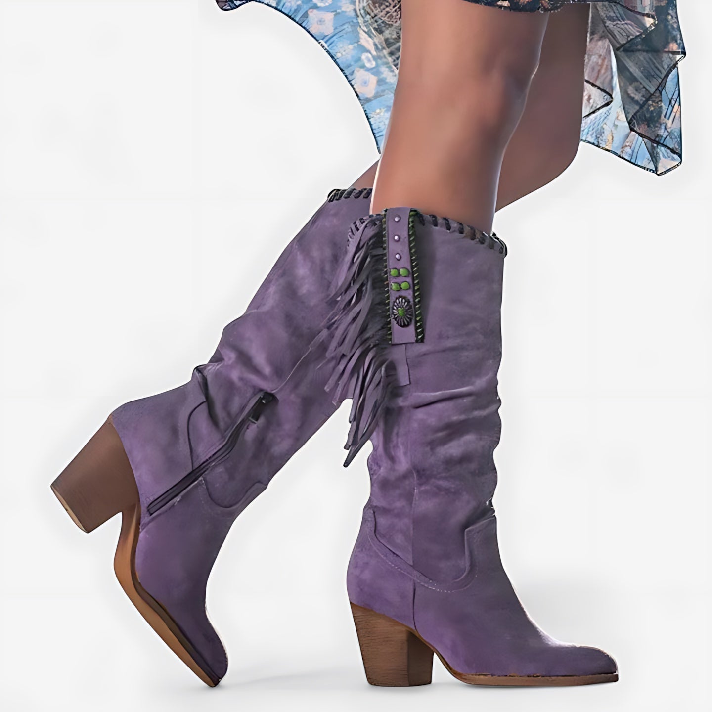 Veronica – Distressed Knee High Western Boots