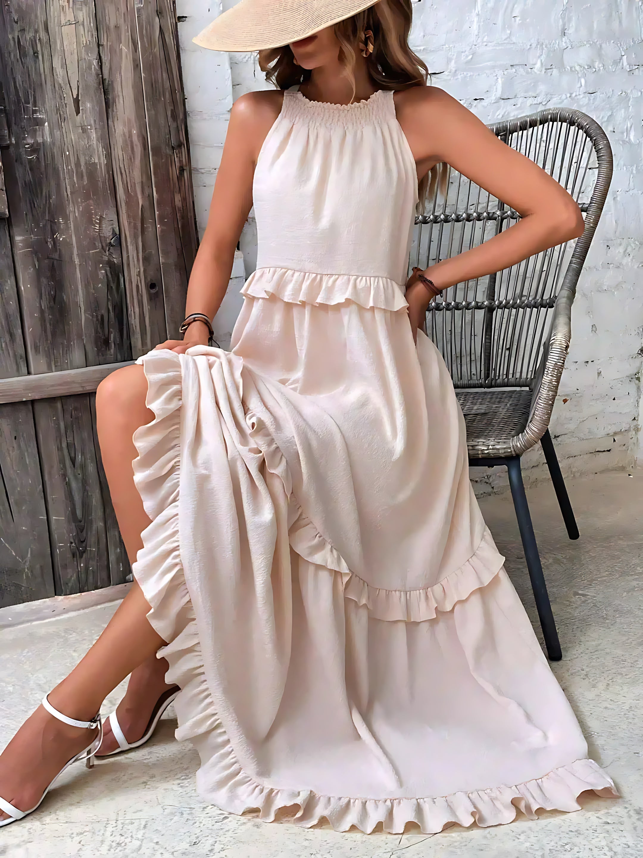 Veronica – High Neck Tiered Ruffle Summer Maxi Dress