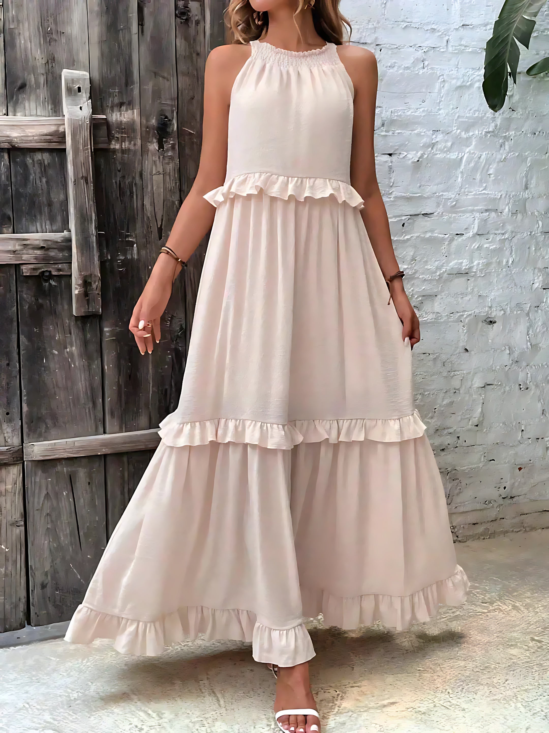 Veronica – High Neck Tiered Ruffle Summer Maxi Dress