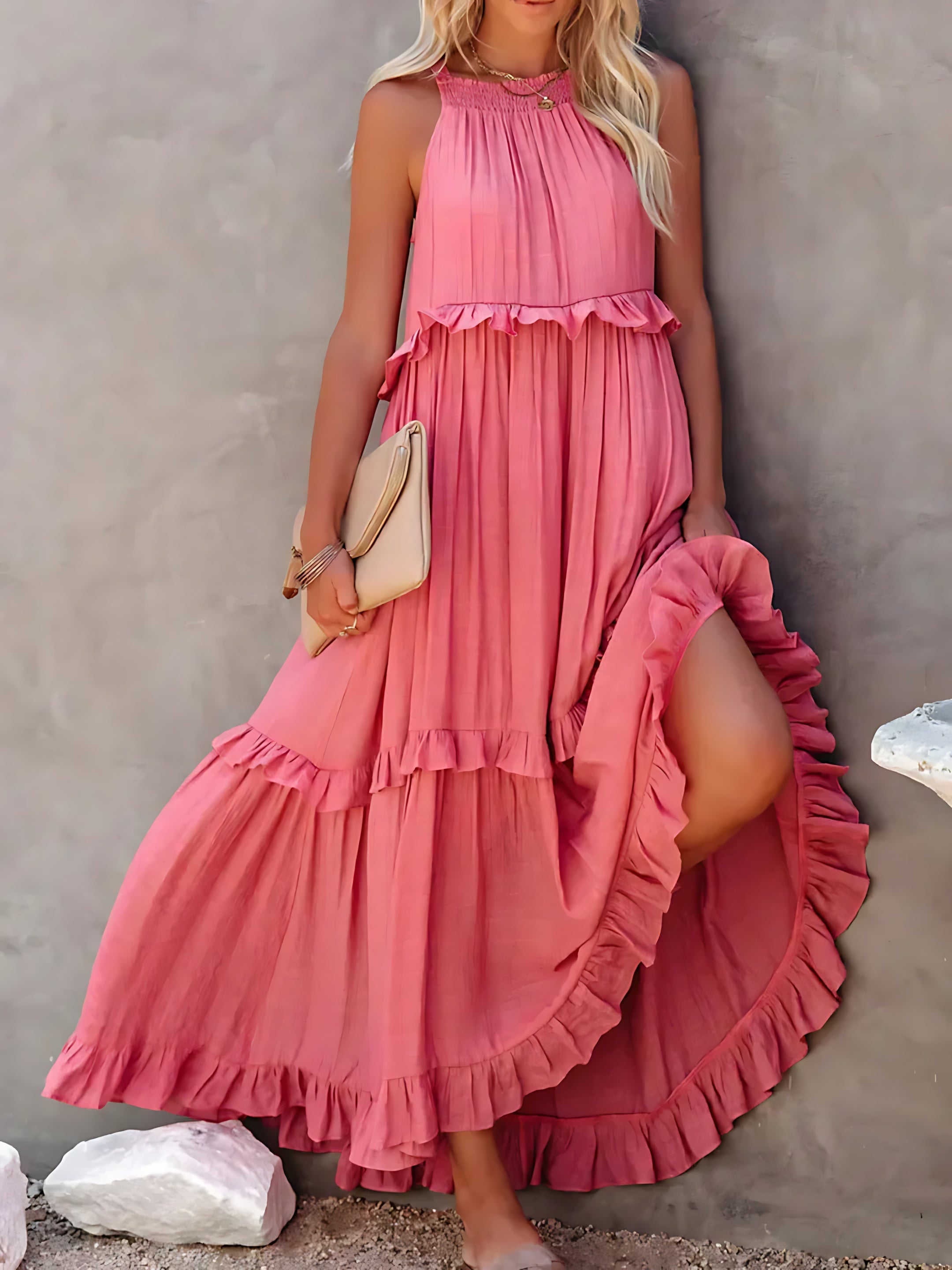 Veronica – High Neck Tiered Ruffle Summer Maxi Dress