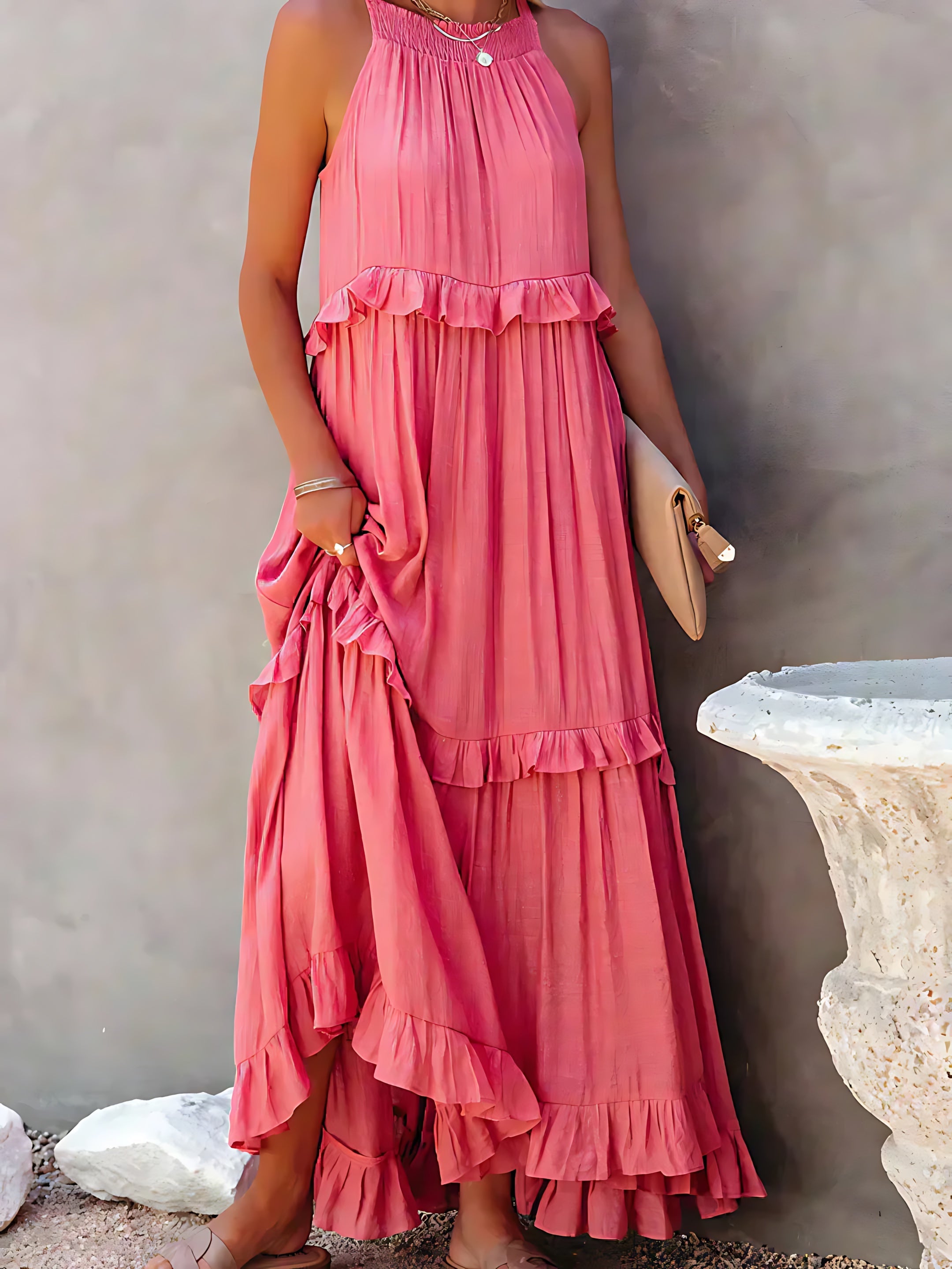 Veronica – High Neck Tiered Ruffle Summer Maxi Dress