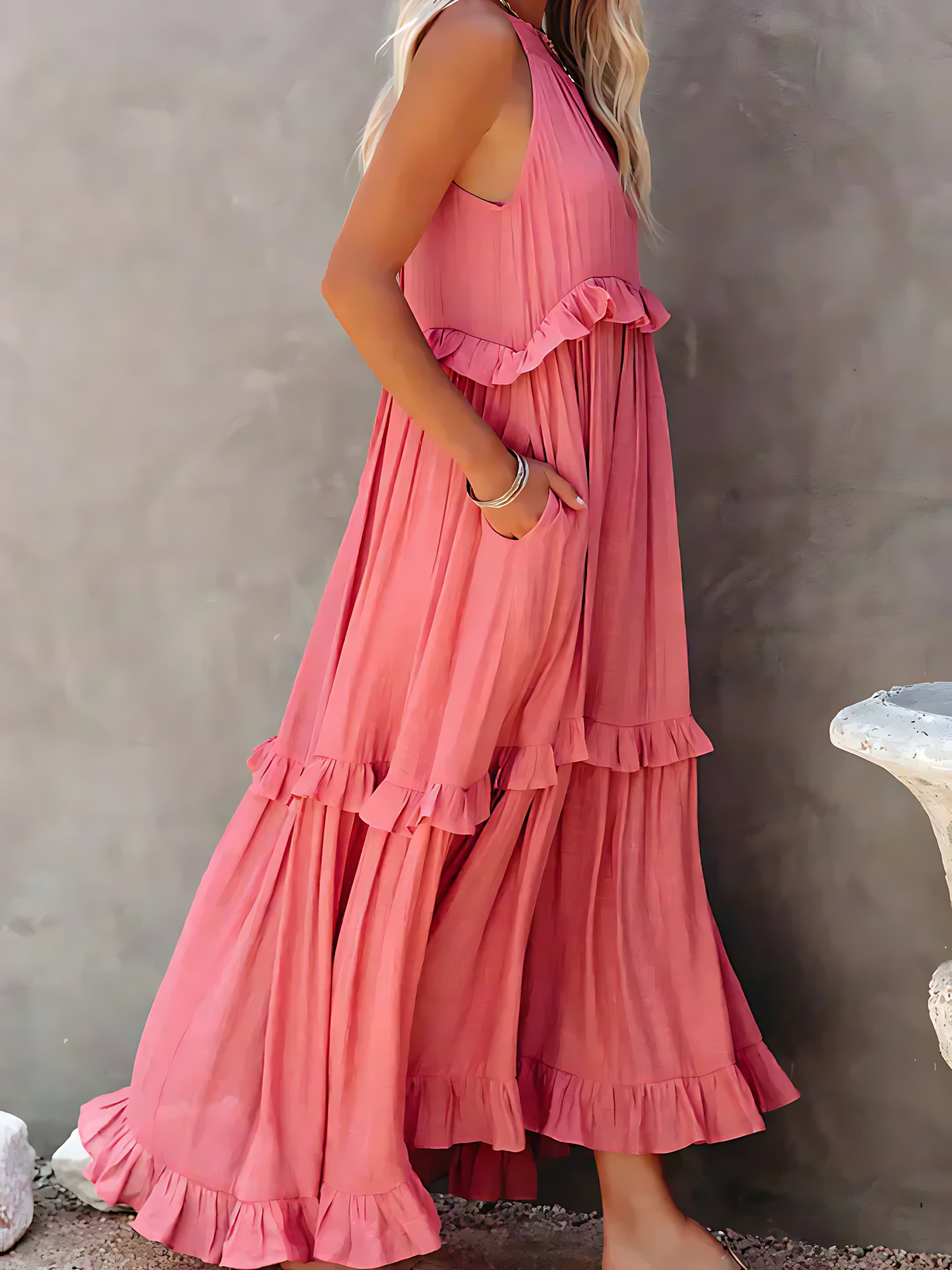 Veronica – High Neck Tiered Ruffle Summer Maxi Dress