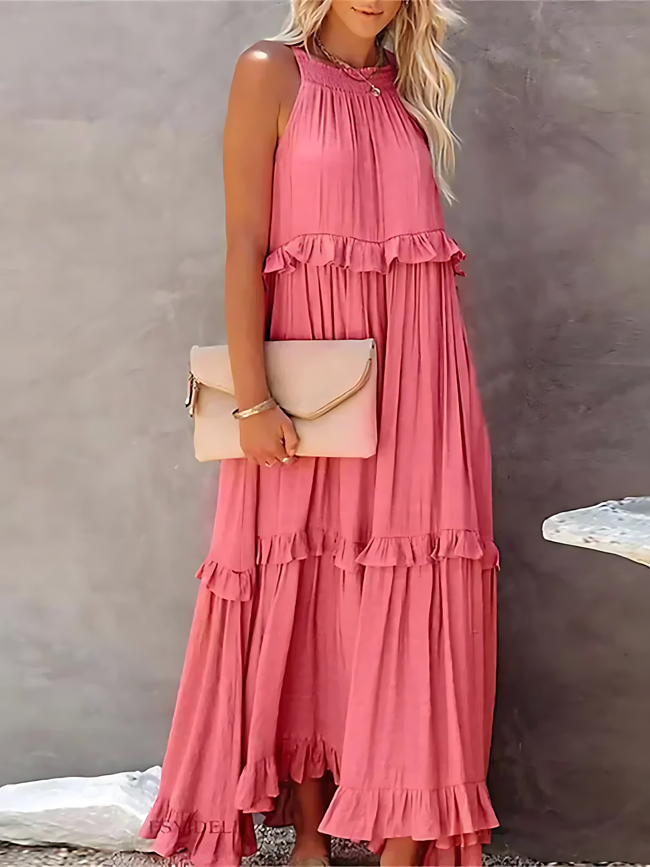 Veronica – High Neck Tiered Ruffle Summer Maxi Dress