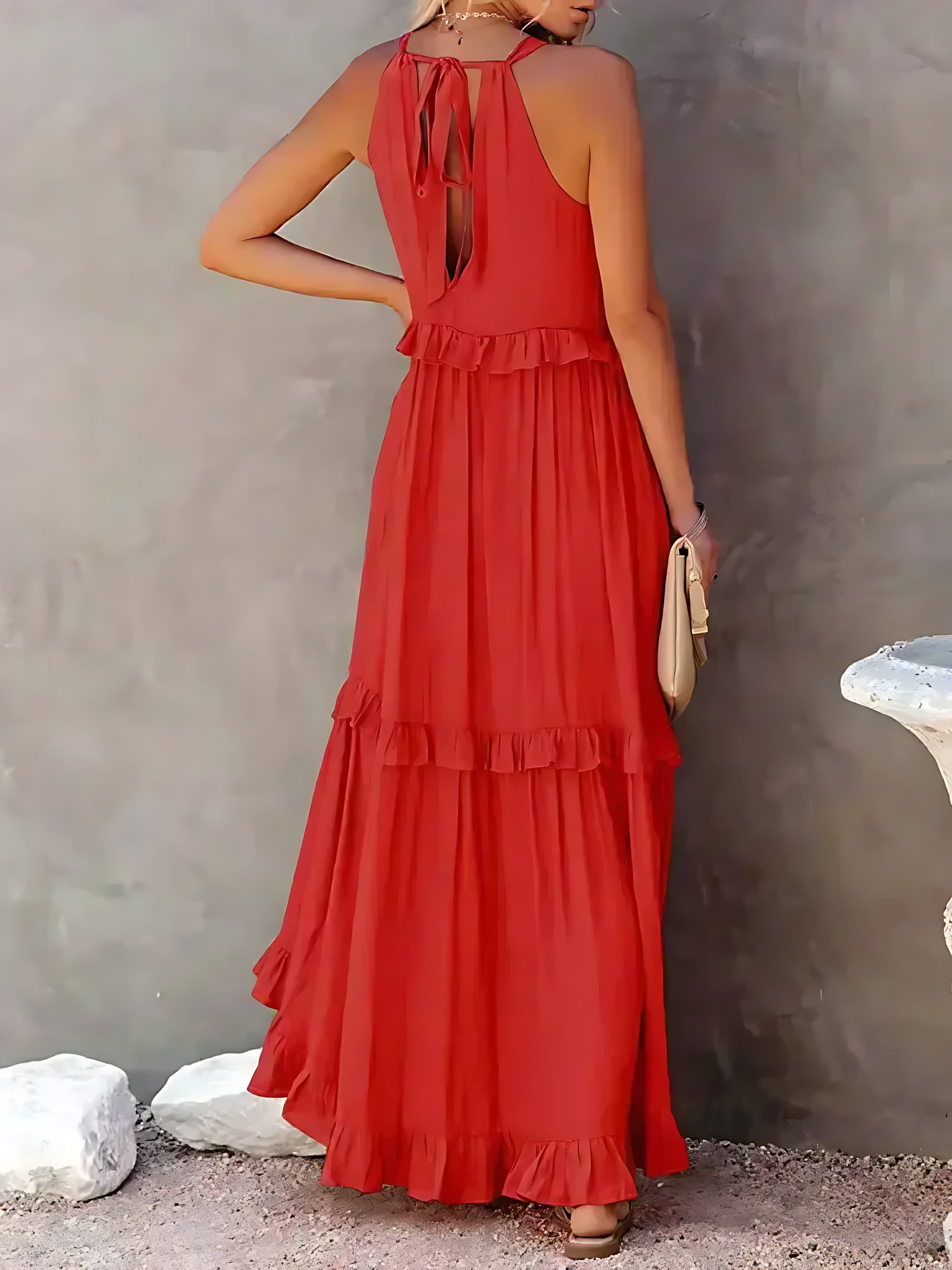 Veronica – High Neck Tiered Ruffle Summer Maxi Dress