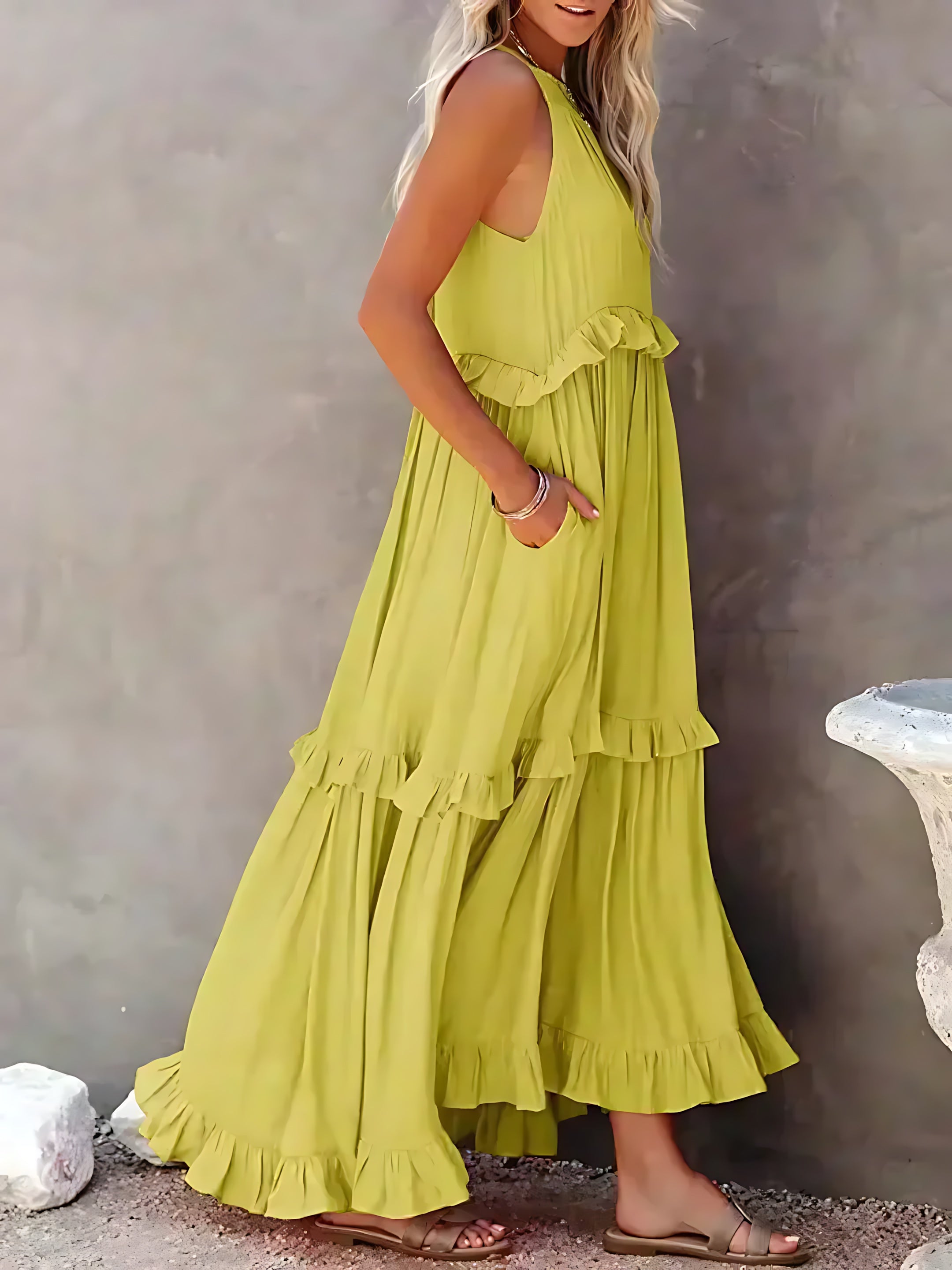Veronica – High Neck Tiered Ruffle Summer Maxi Dress