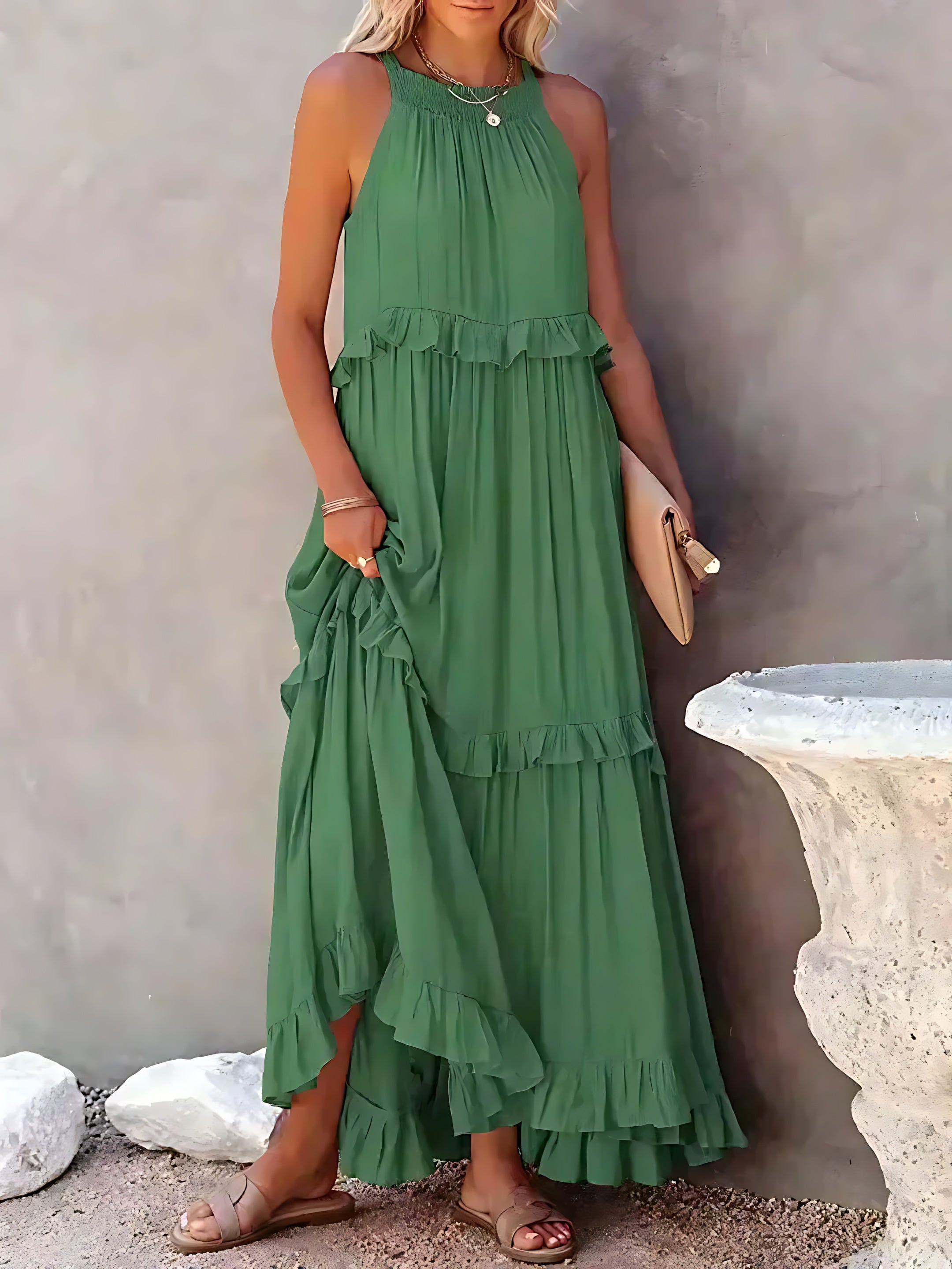 Veronica – High Neck Tiered Ruffle Summer Maxi Dress