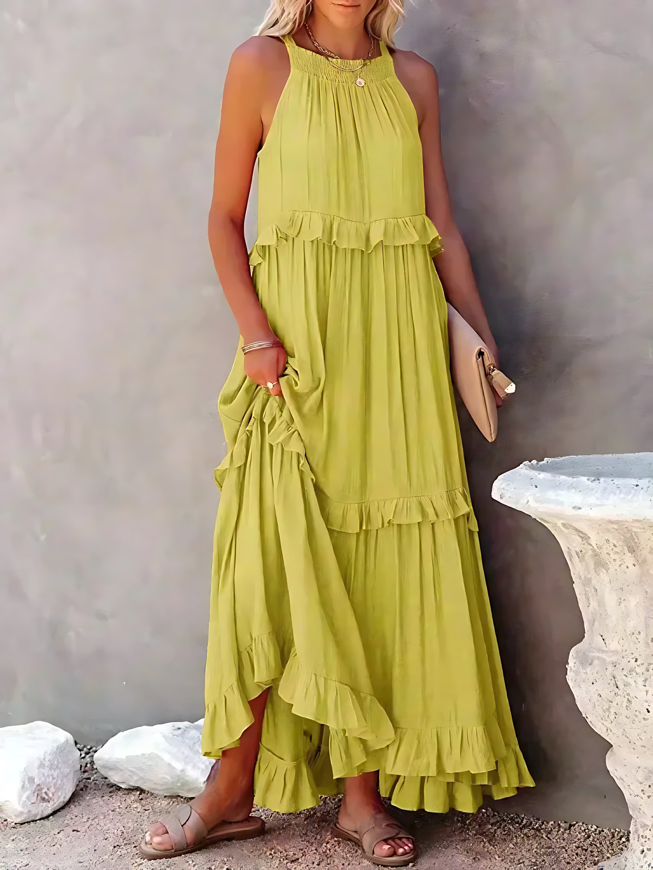 Veronica – High Neck Tiered Ruffle Summer Maxi Dress