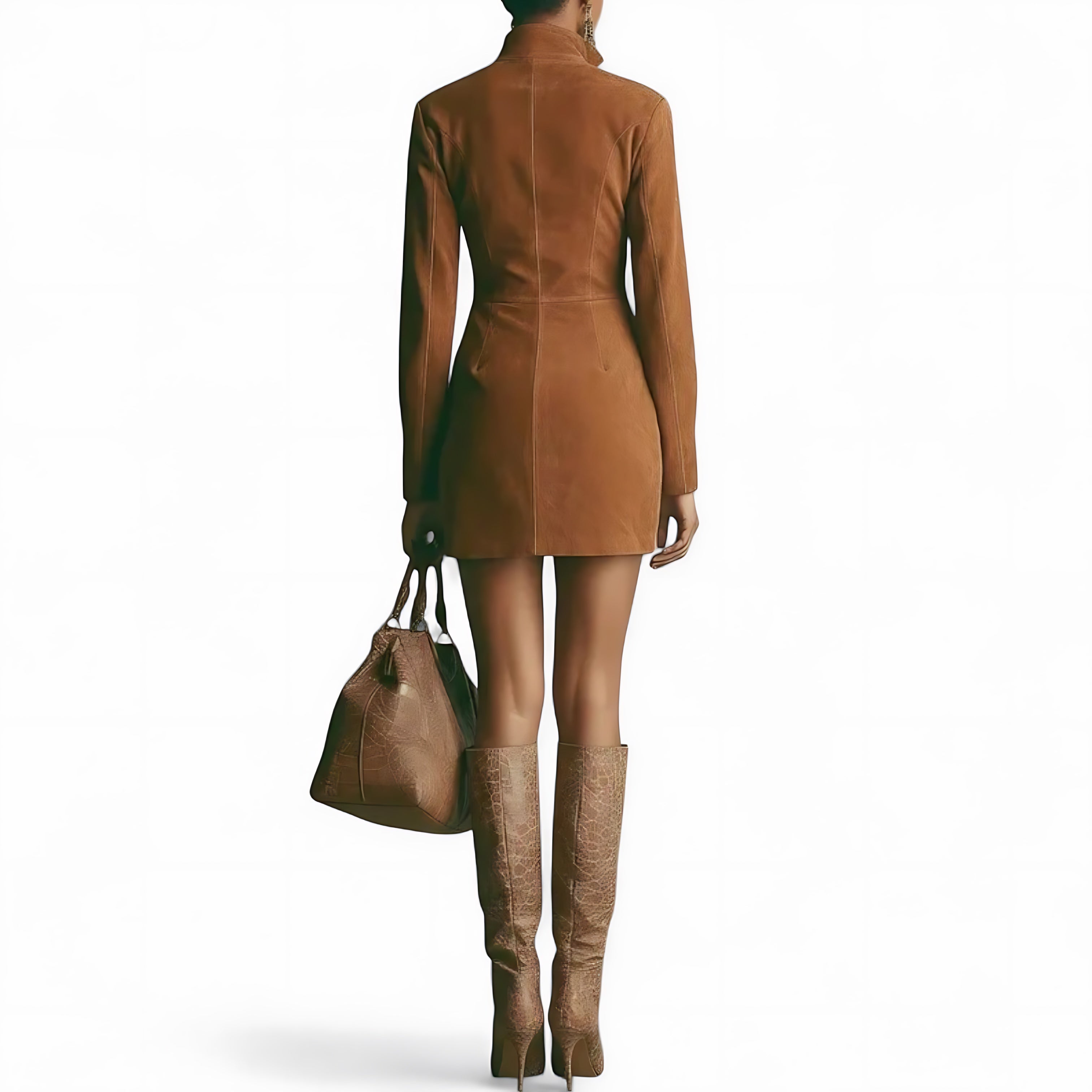 Veronica – Suede High Neck Long Sleeve Mini Dress