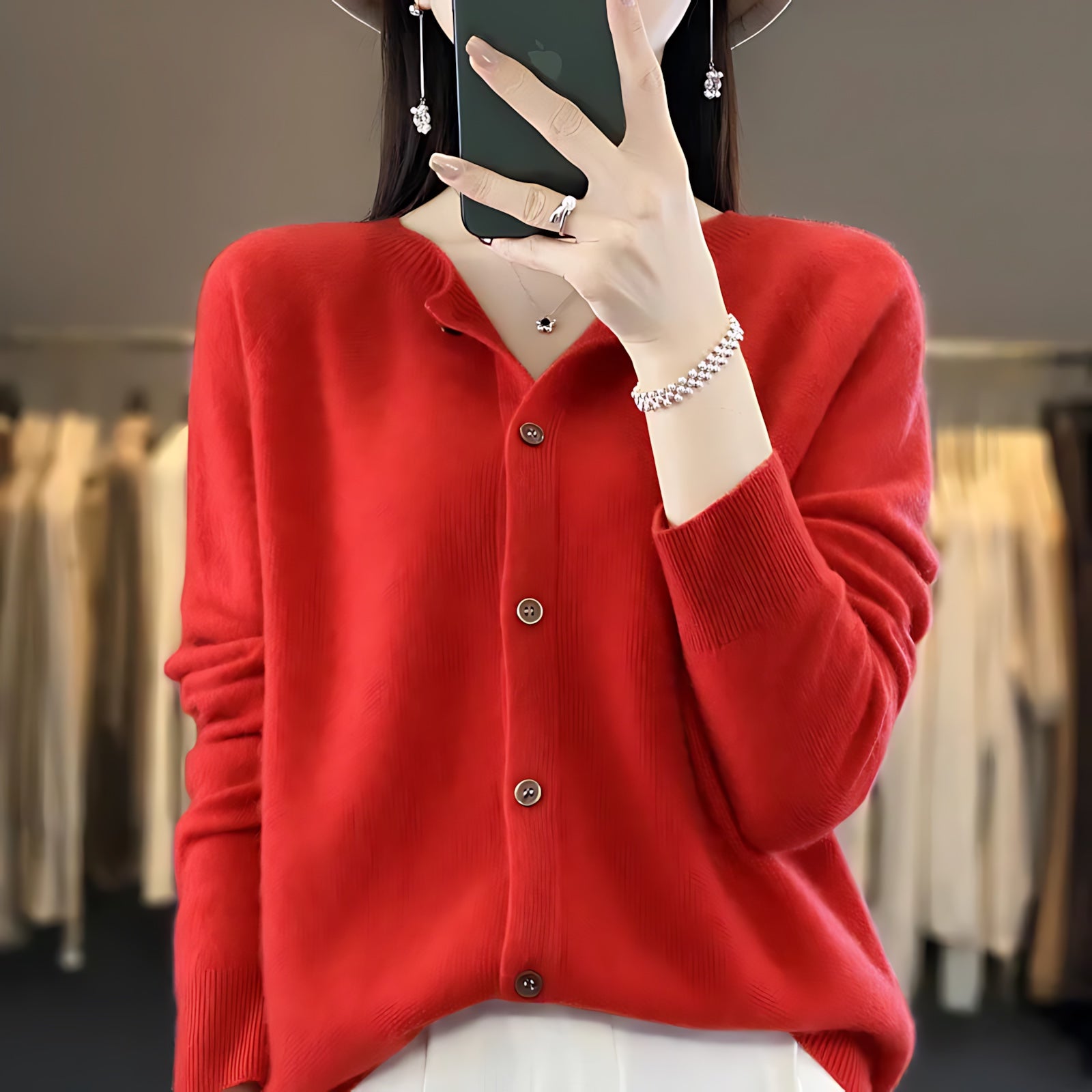 Victoria – Button Up Crew Neck Knit Cardigan