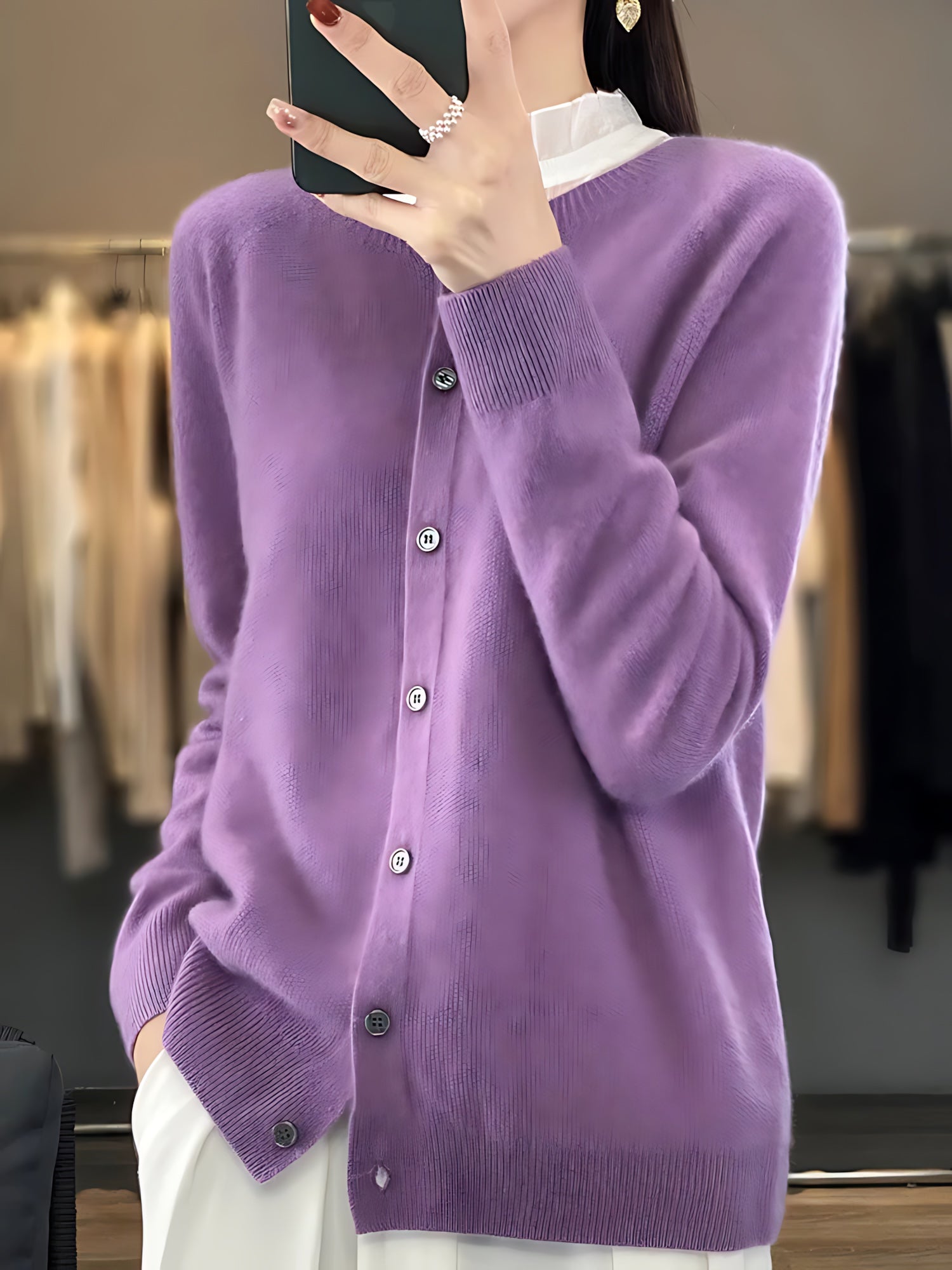 Victoria – Button Up Crew Neck Knit Cardigan