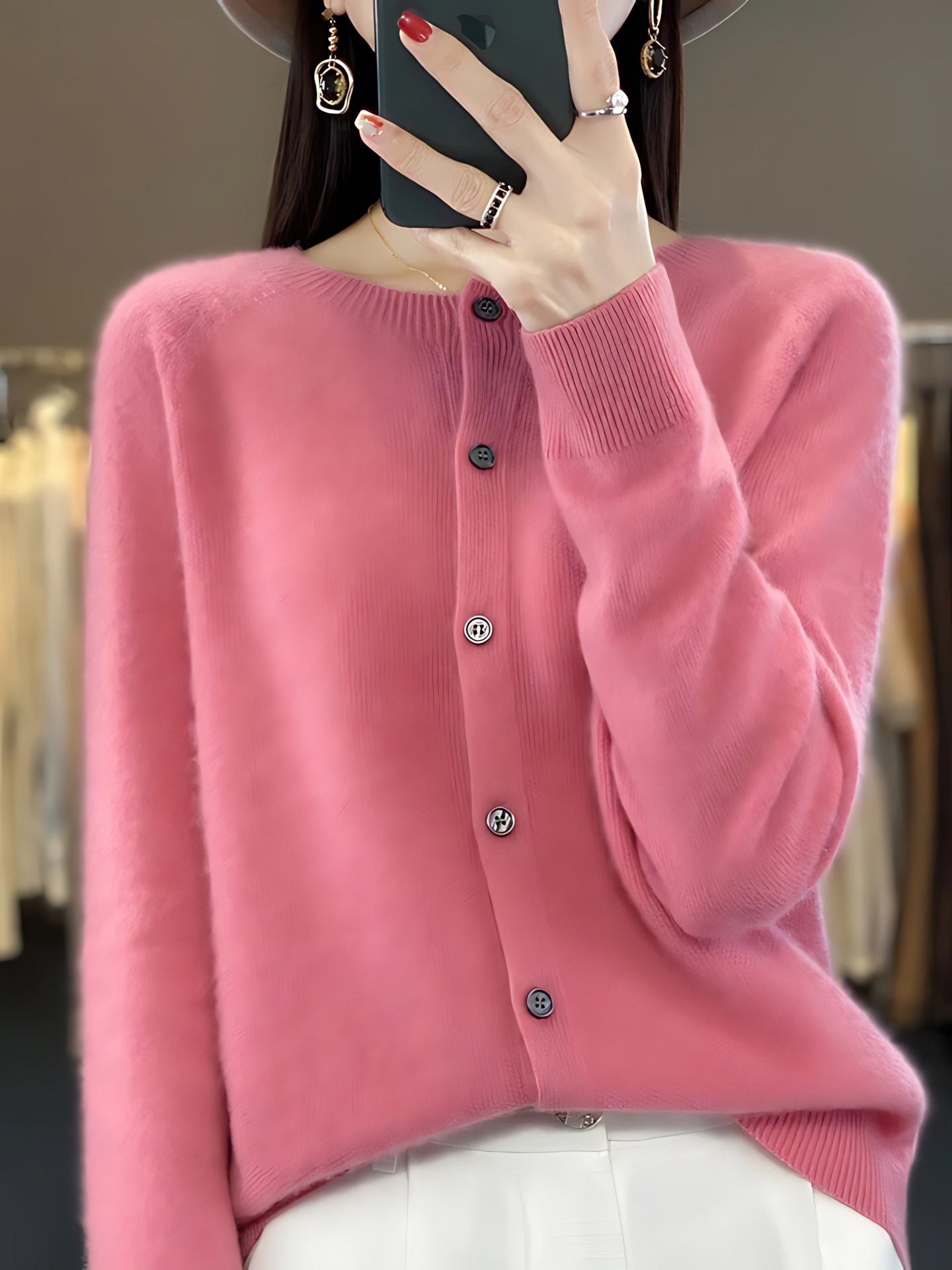 Victoria – Button Up Crew Neck Knit Cardigan