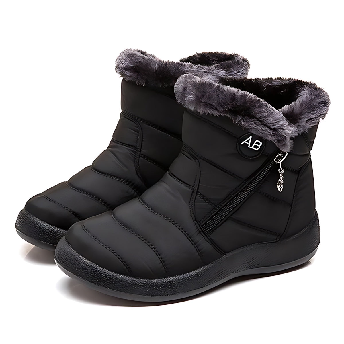 Victoria – Quilted Faux Fur Trim Ankle Snow Boots