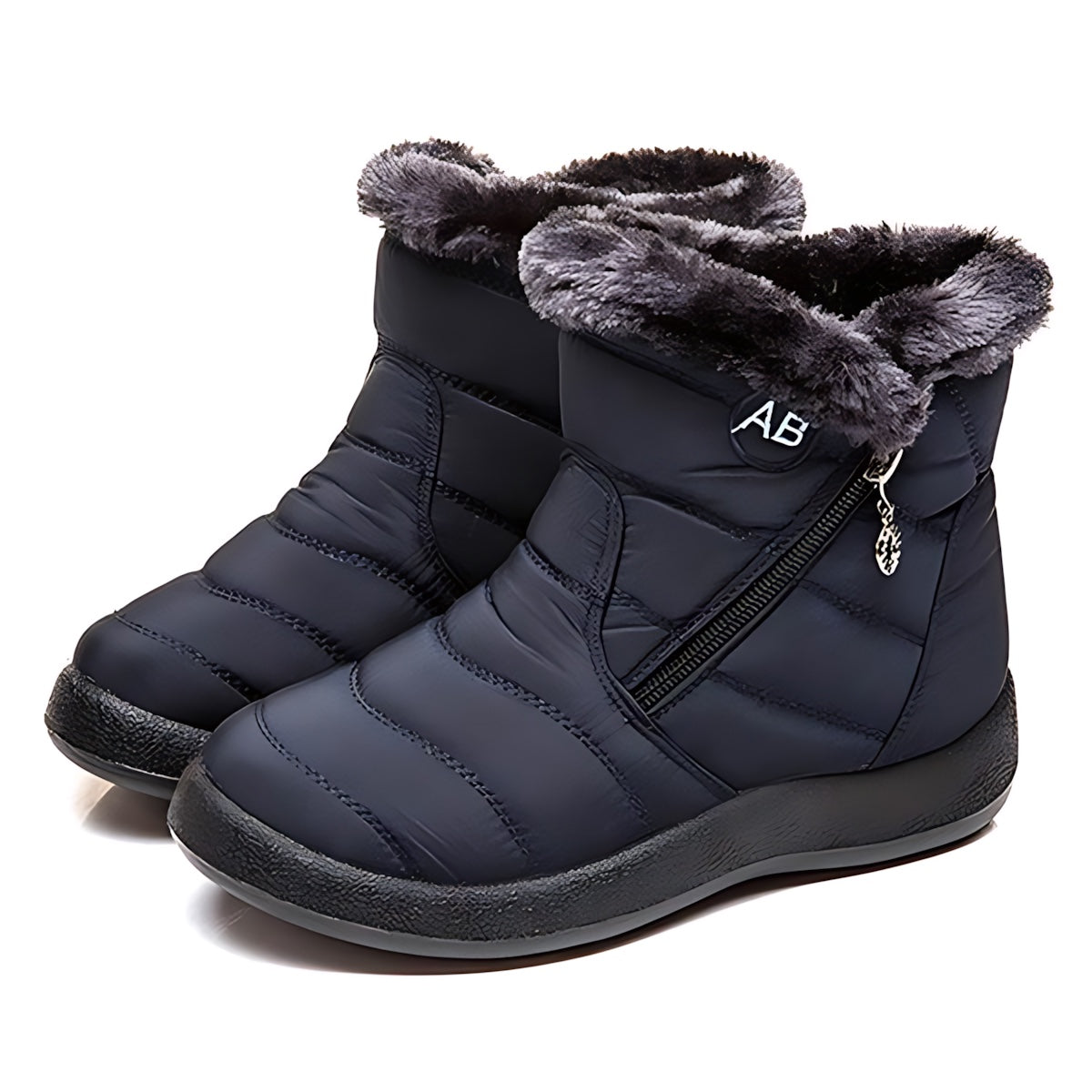 Victoria – Quilted Faux Fur Trim Ankle Snow Boots