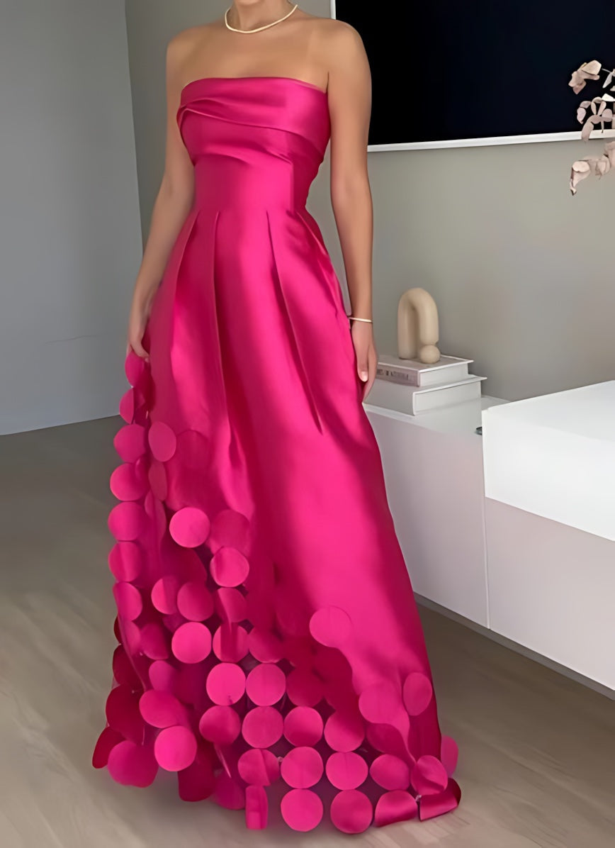 Victoria – Satin Strapless Ruffle Hem Evening Maxi Dress