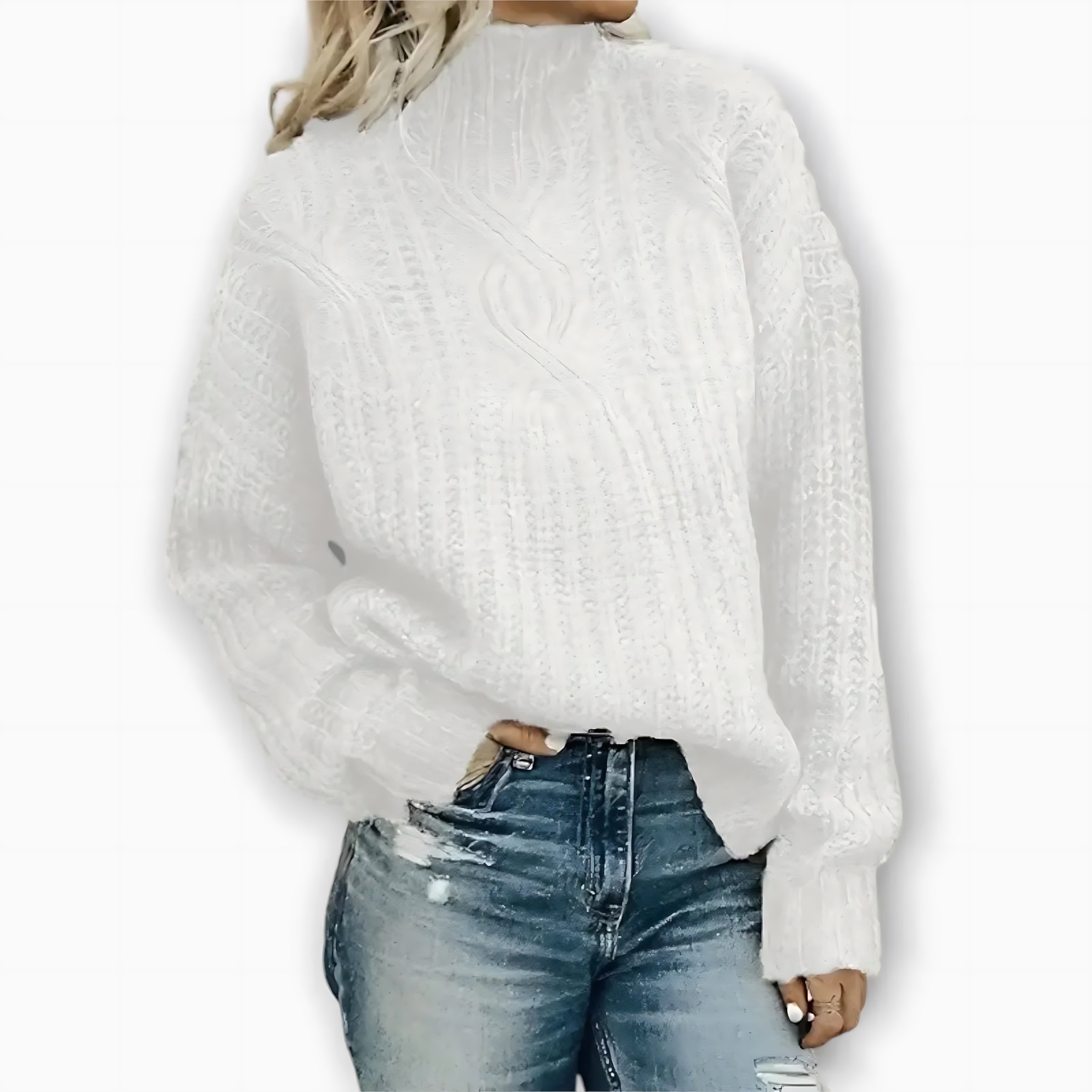 Victoria – Textured High Neck Knit Sweater