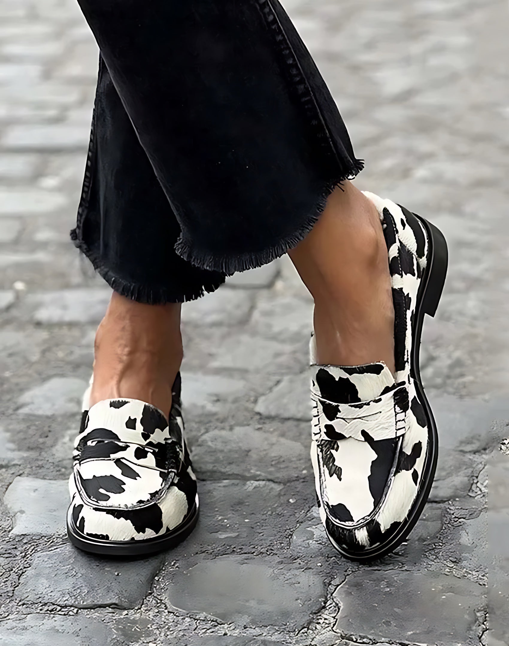 Violet – Cow Print Penny Loafers