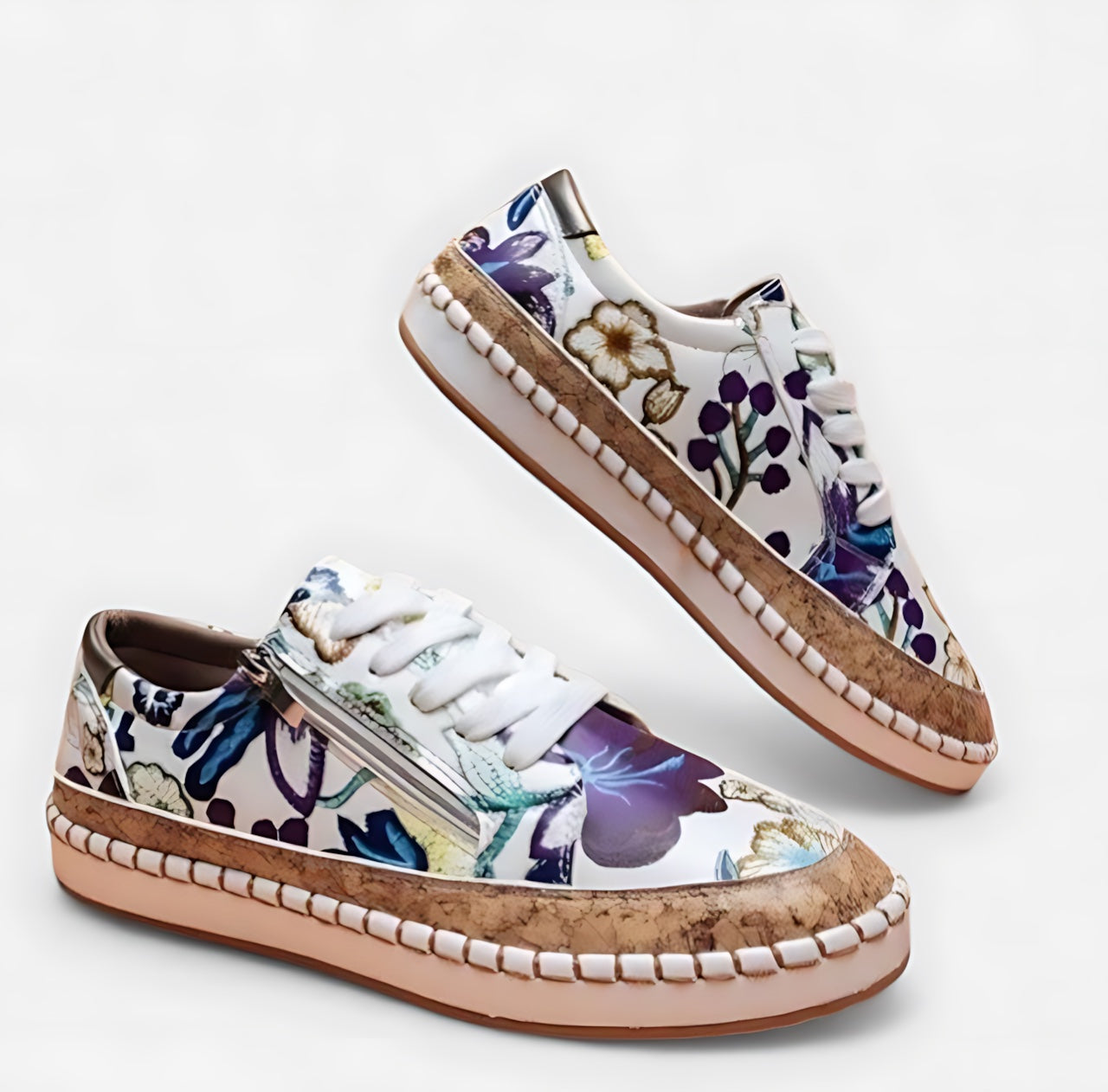 Violet – Floral Print Lace Up Platform Sneakers