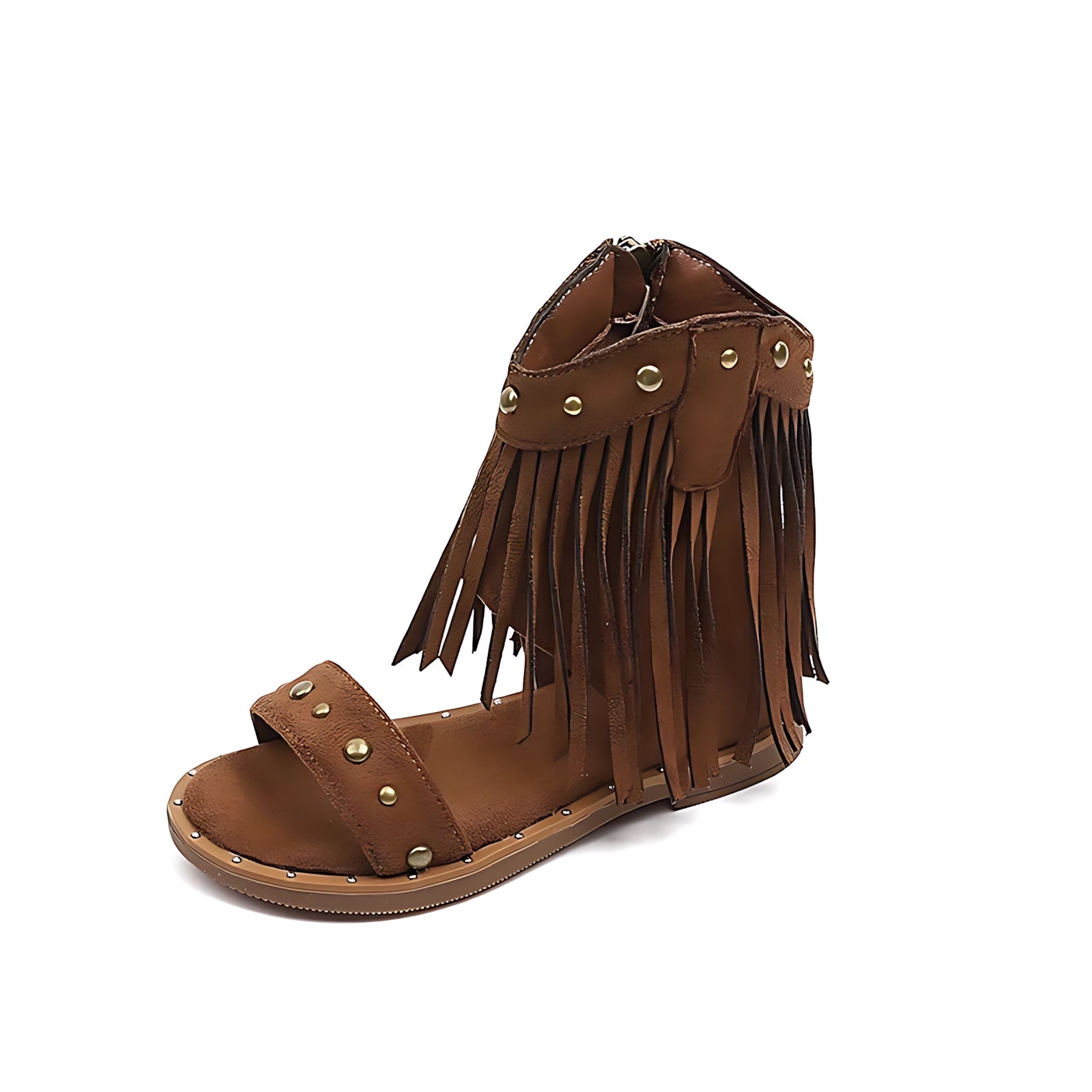 Violet – Fringe Studded Block Heel Sandals