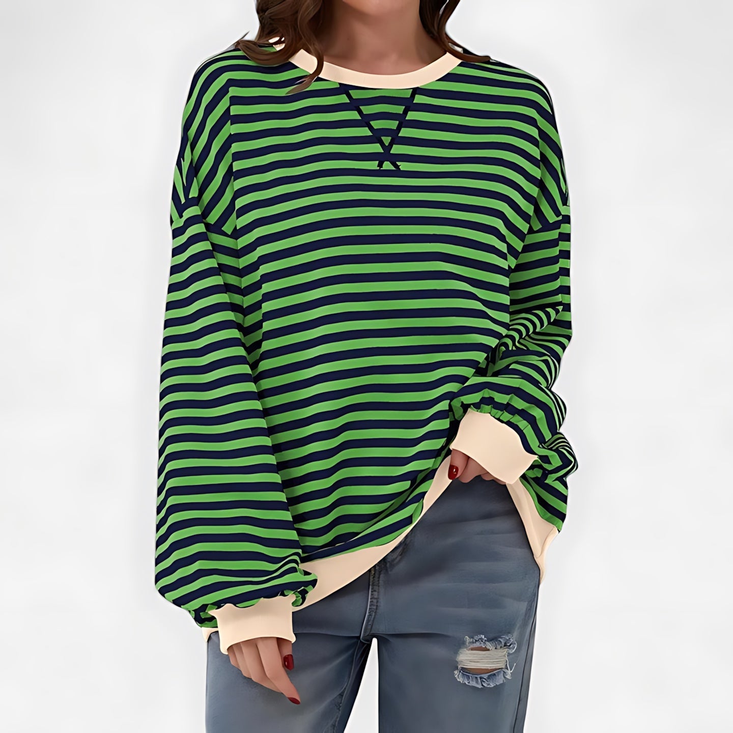 Violet – Striped Crew Neck Oversized Sweater