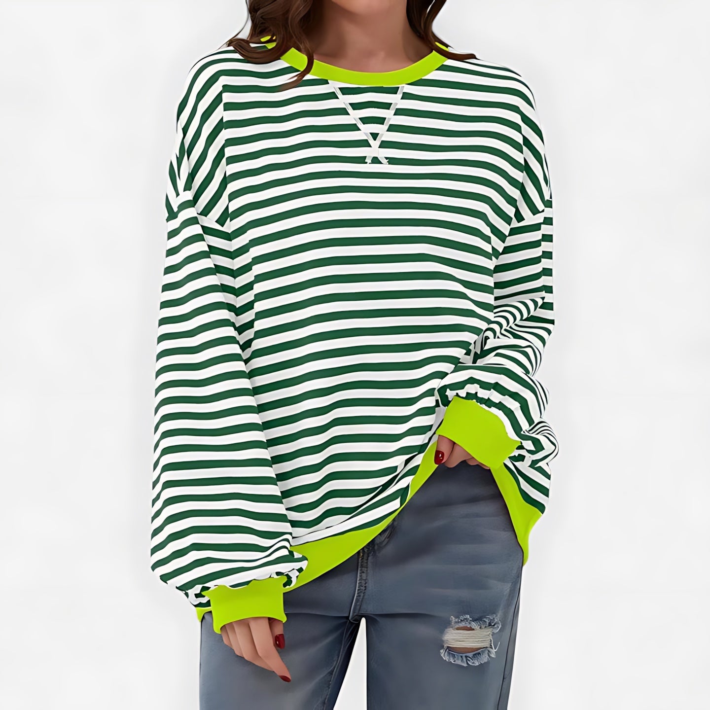 Violet – Striped Crew Neck Oversized Sweater